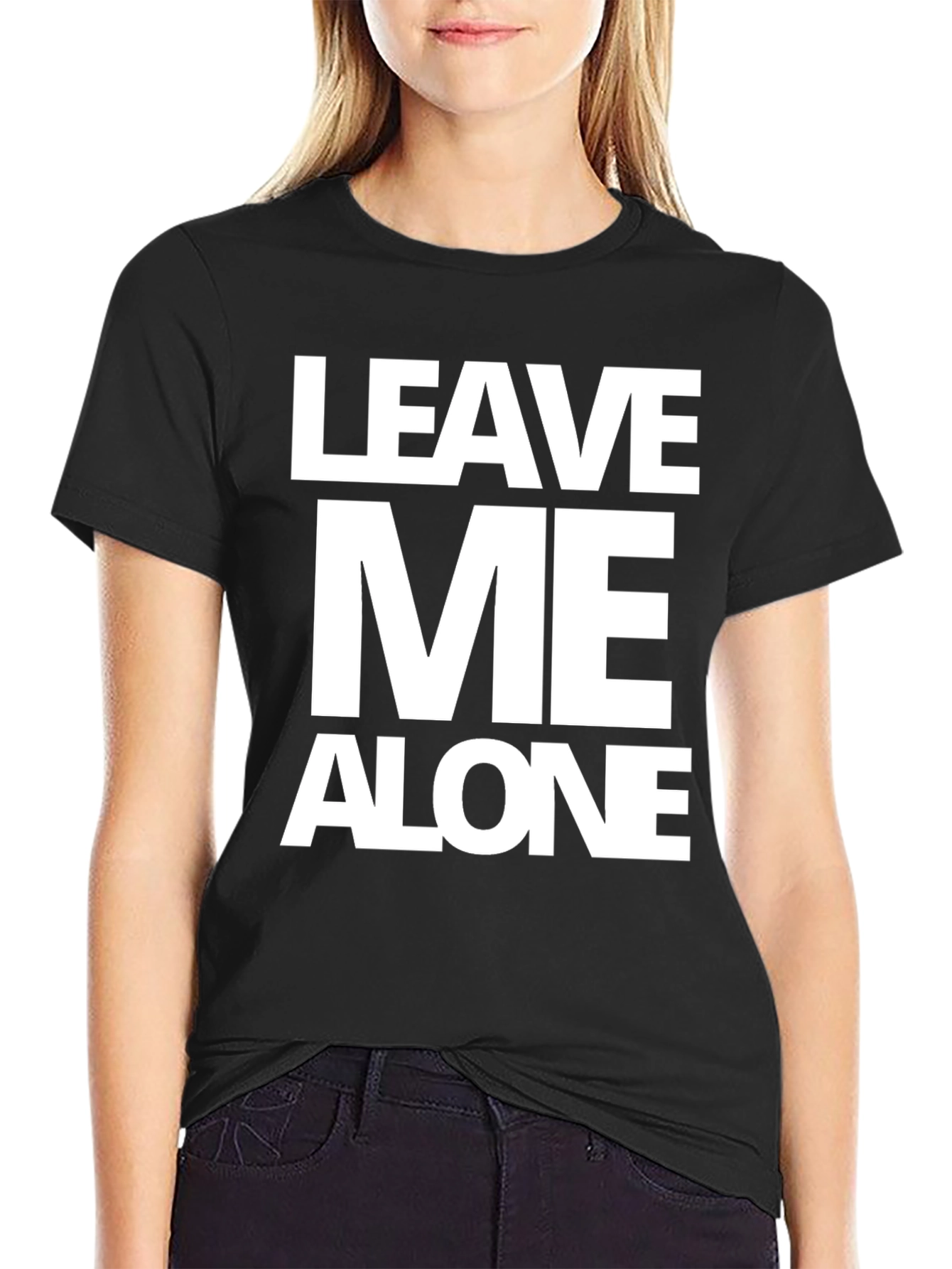 Black Leave Me Alone Graphic Tee - Black Cotton T-Shirt view 2