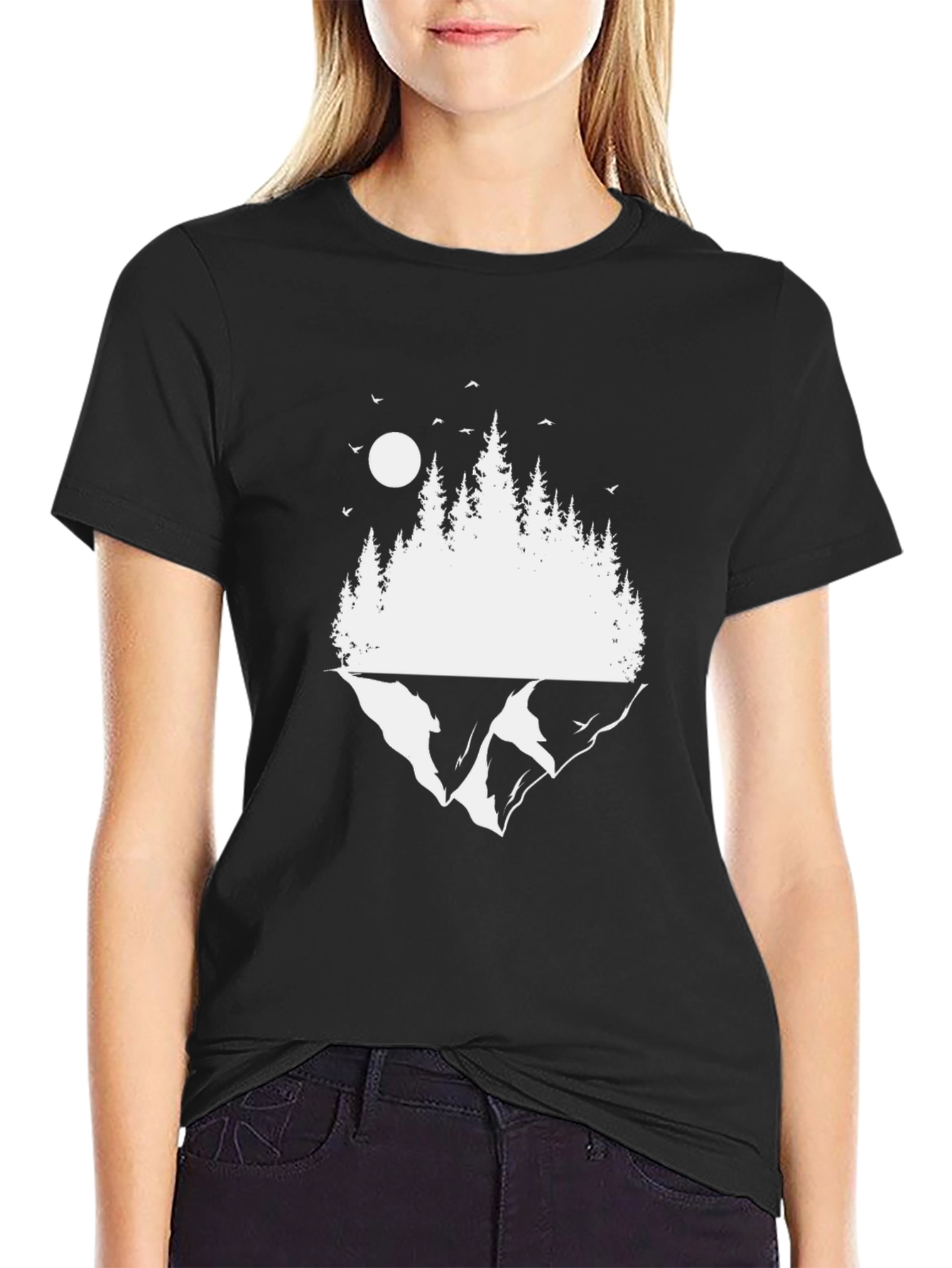Black Nature Scene Graphic Black T-Shirt view 2