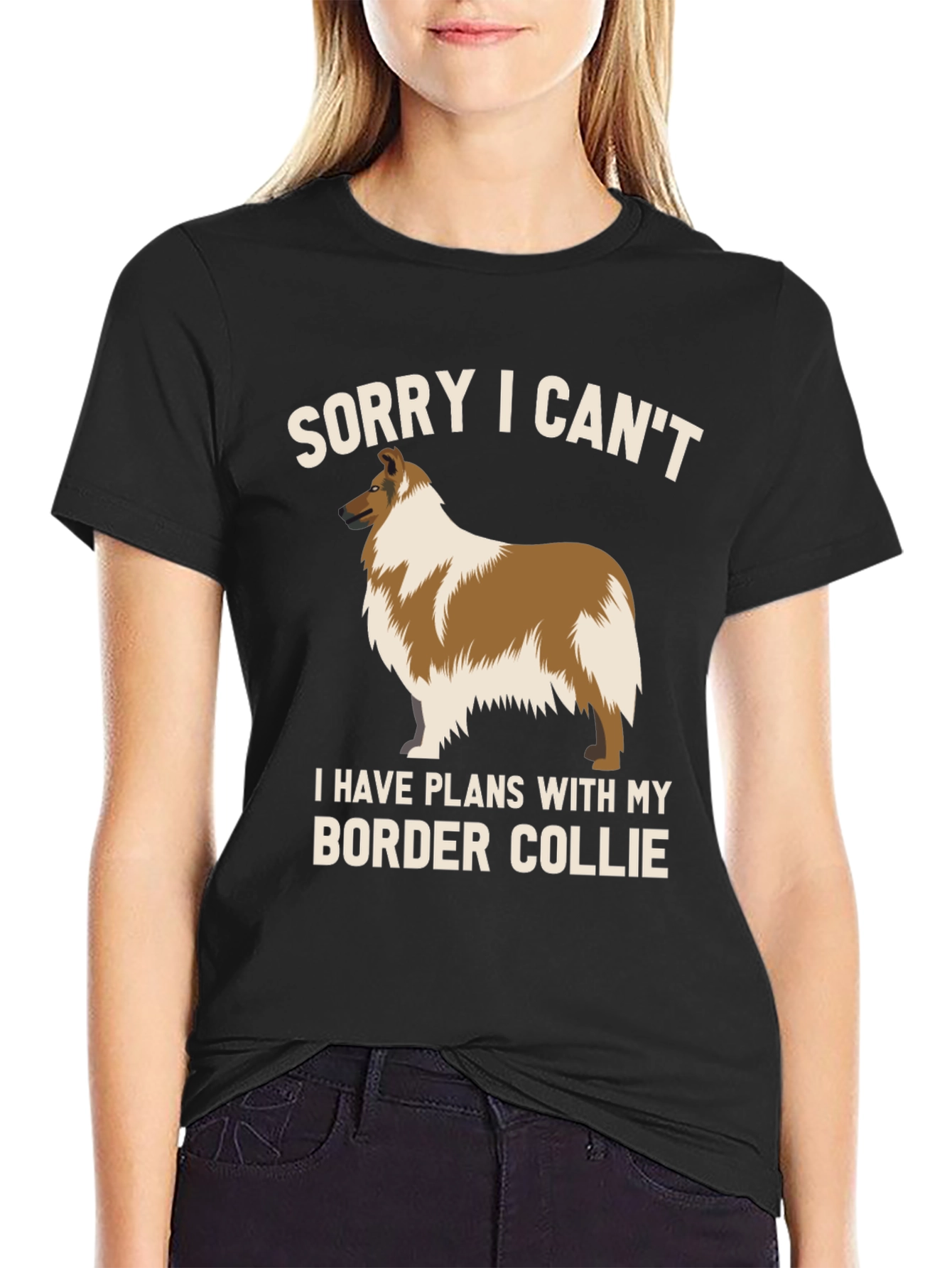 Black Sorry I Can't Border Collie T-Shirt view 2