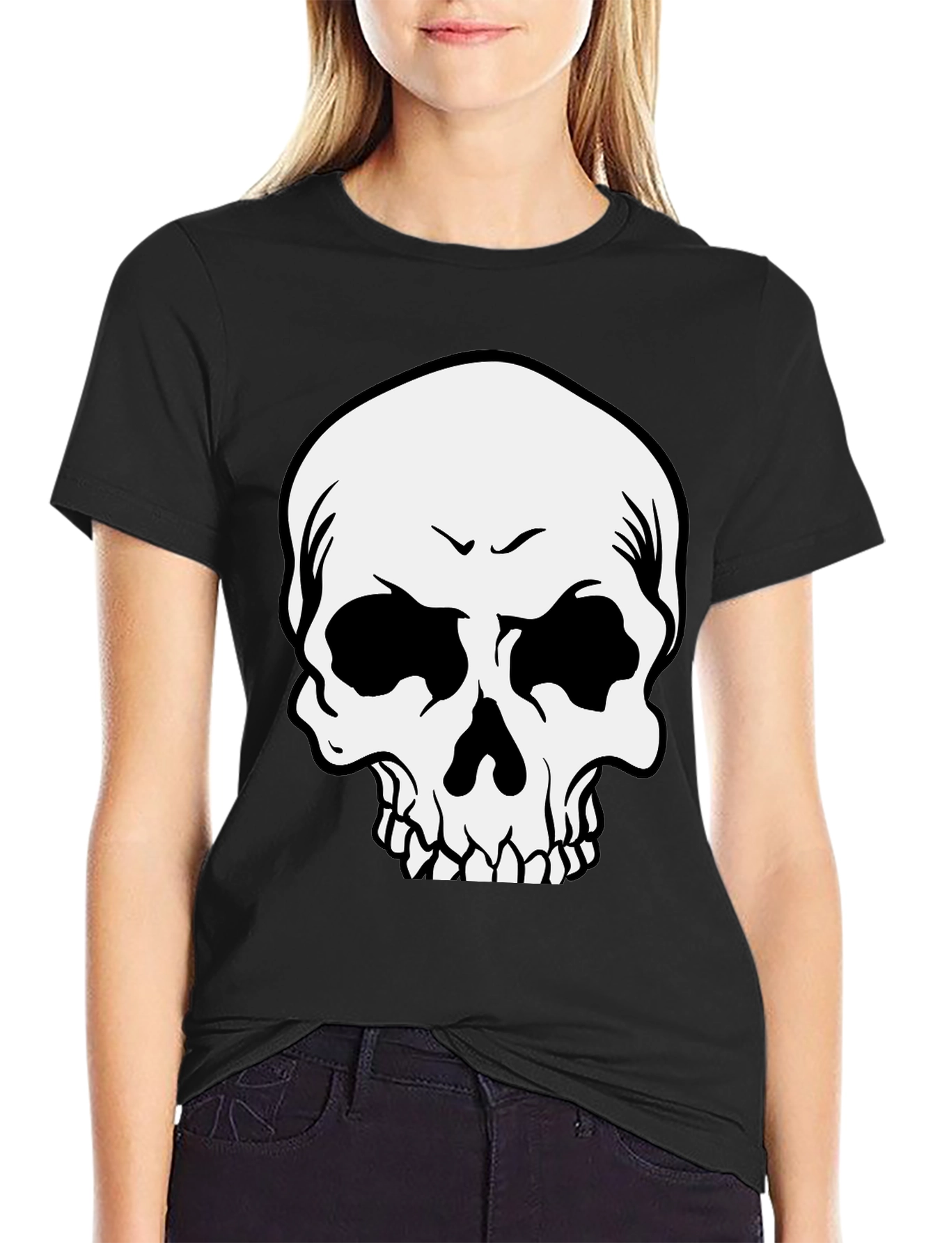 Black Skull Graphic Print Black T-Shirt view 2