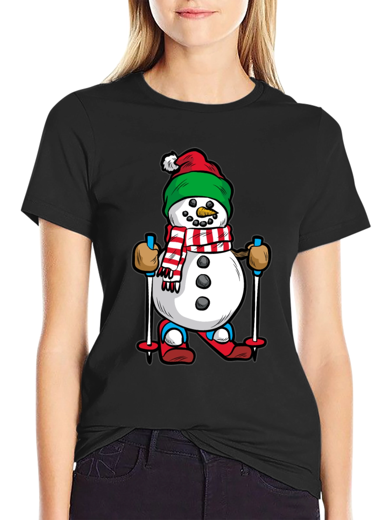 Black Snowman Skiing Graphic Tee - Holiday Cheer view 2
