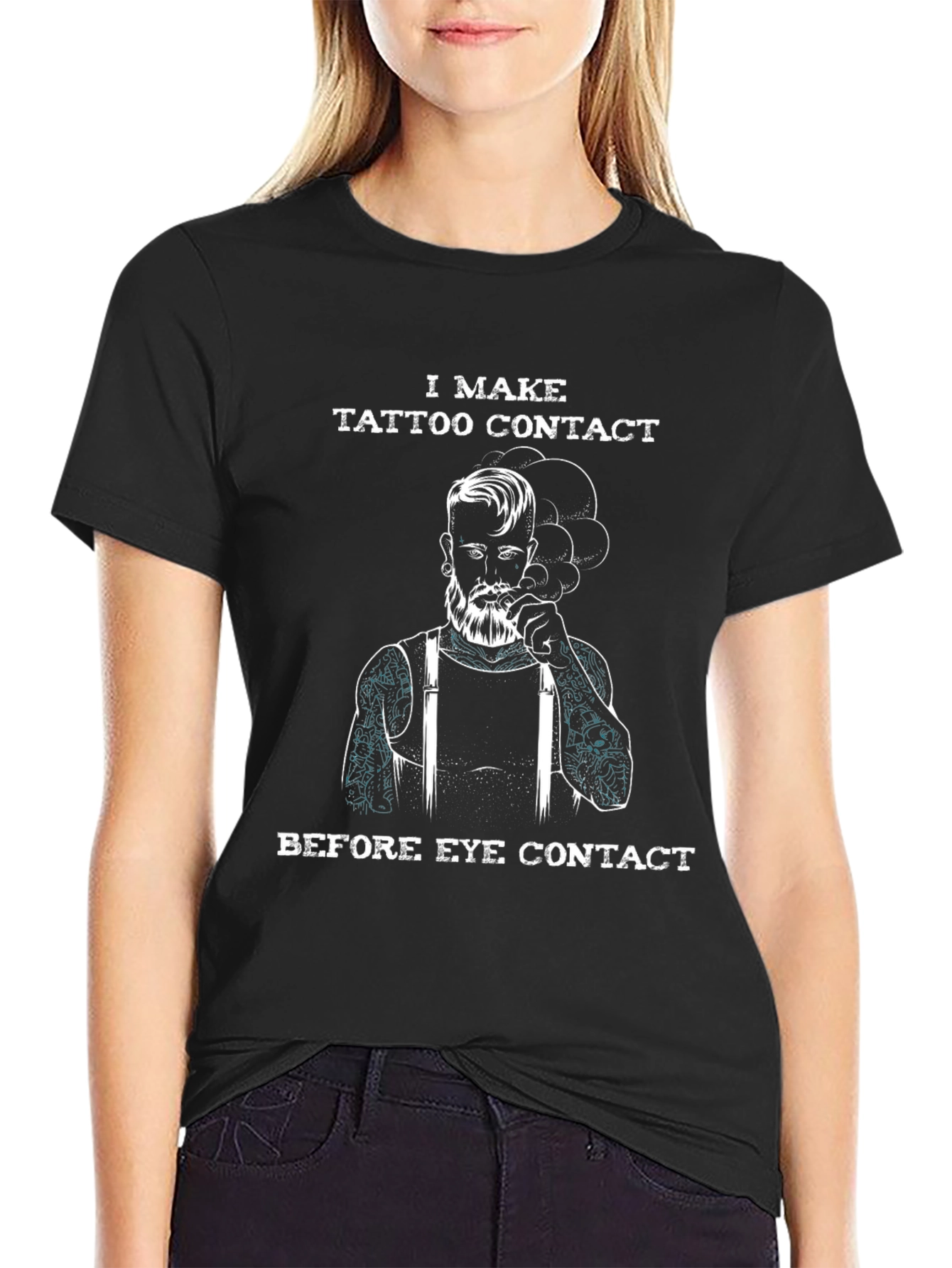 Black Tattoo Contact Before Eye Contact Black T-Shirt view 2