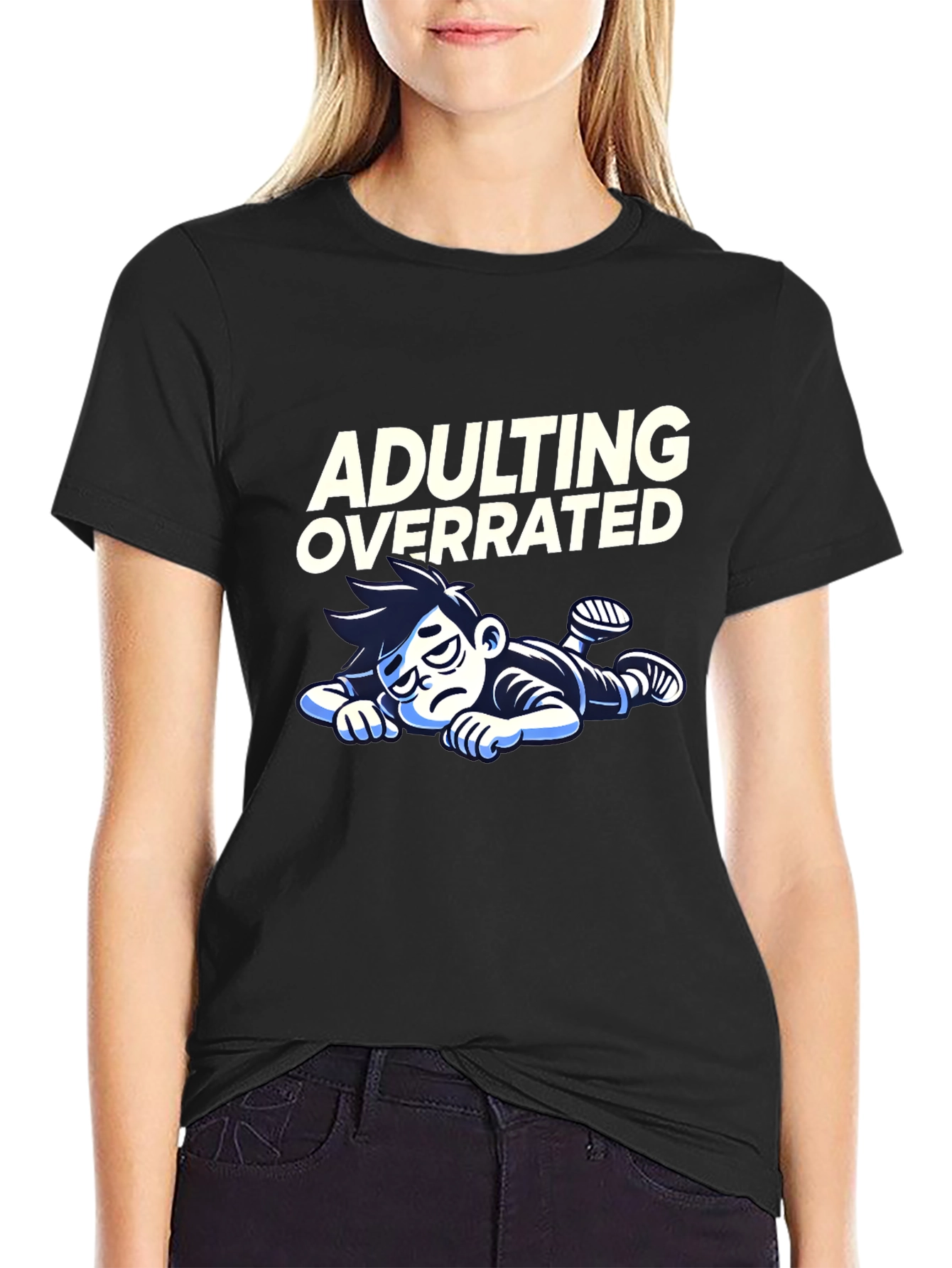 Black Adulting Overrated Graphic T-Shirt - Black view 2