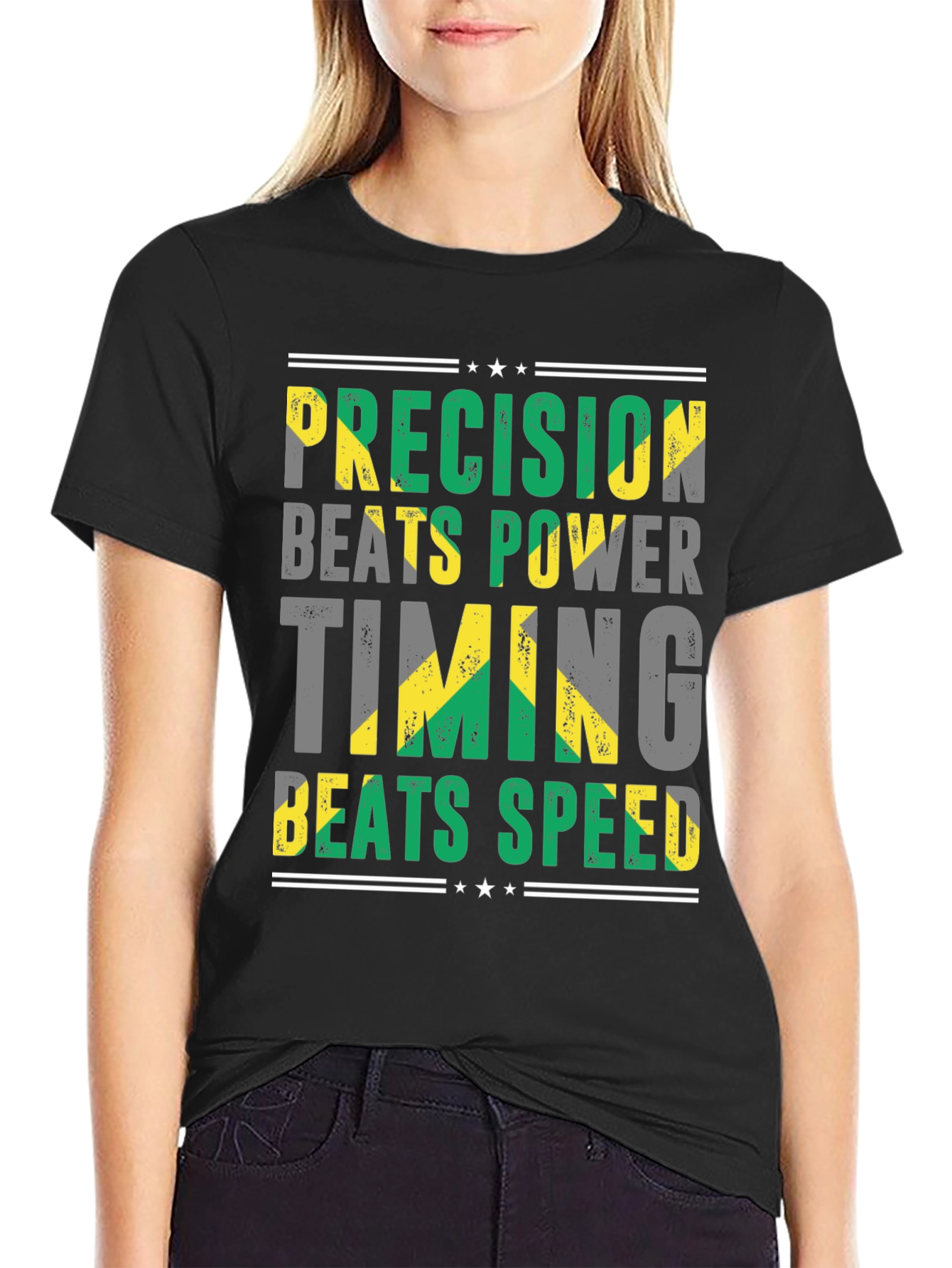 Black Precision Beats Power Jamaica T-Shirt view 2