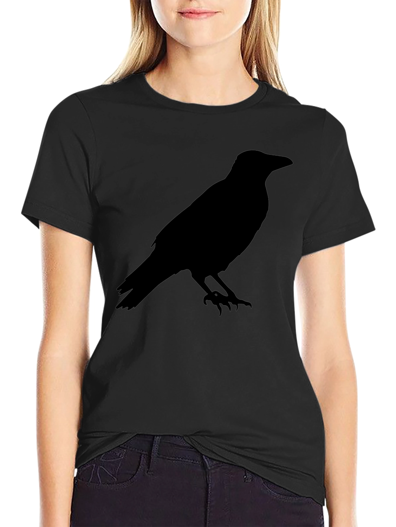 Black Raven Silhouette Graphic Tee - Black Cotton T-Shirt view 2