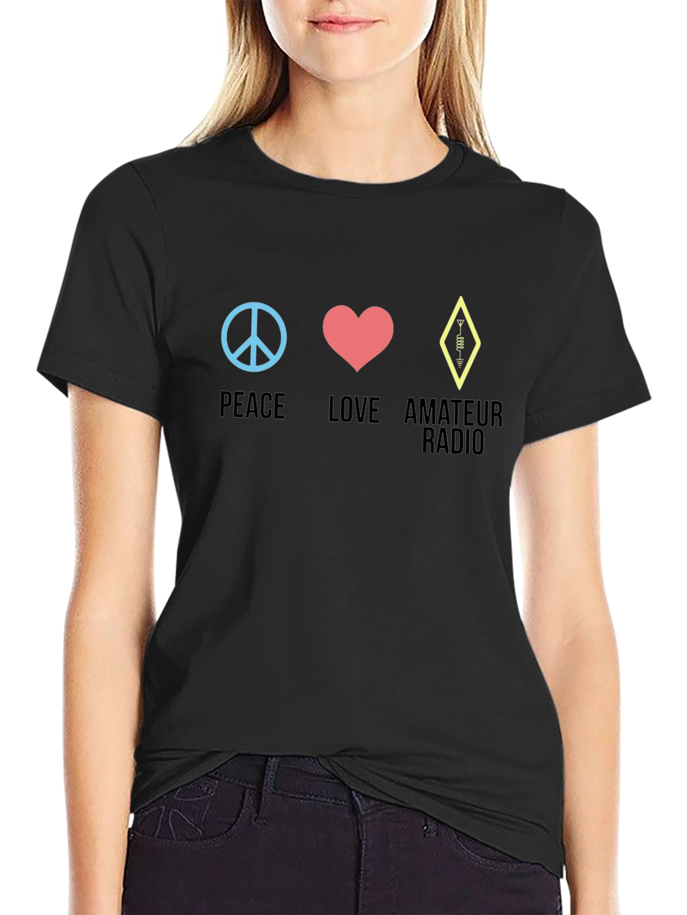 Black Peace Love Amateur Radio T-Shirt - Black view 2