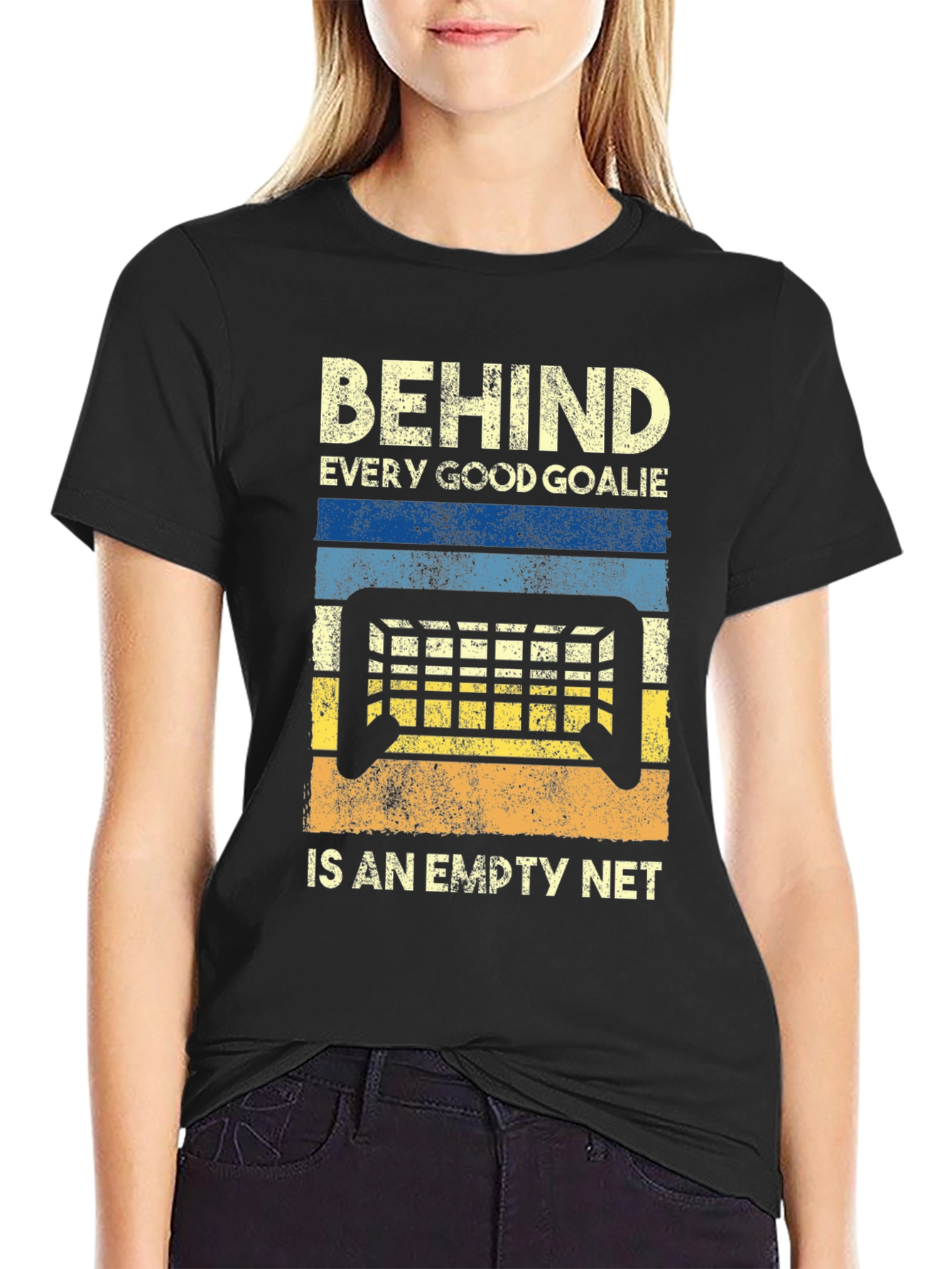 Black Funny Hockey Goalie Empty Net Graphic T-Shirt view 2