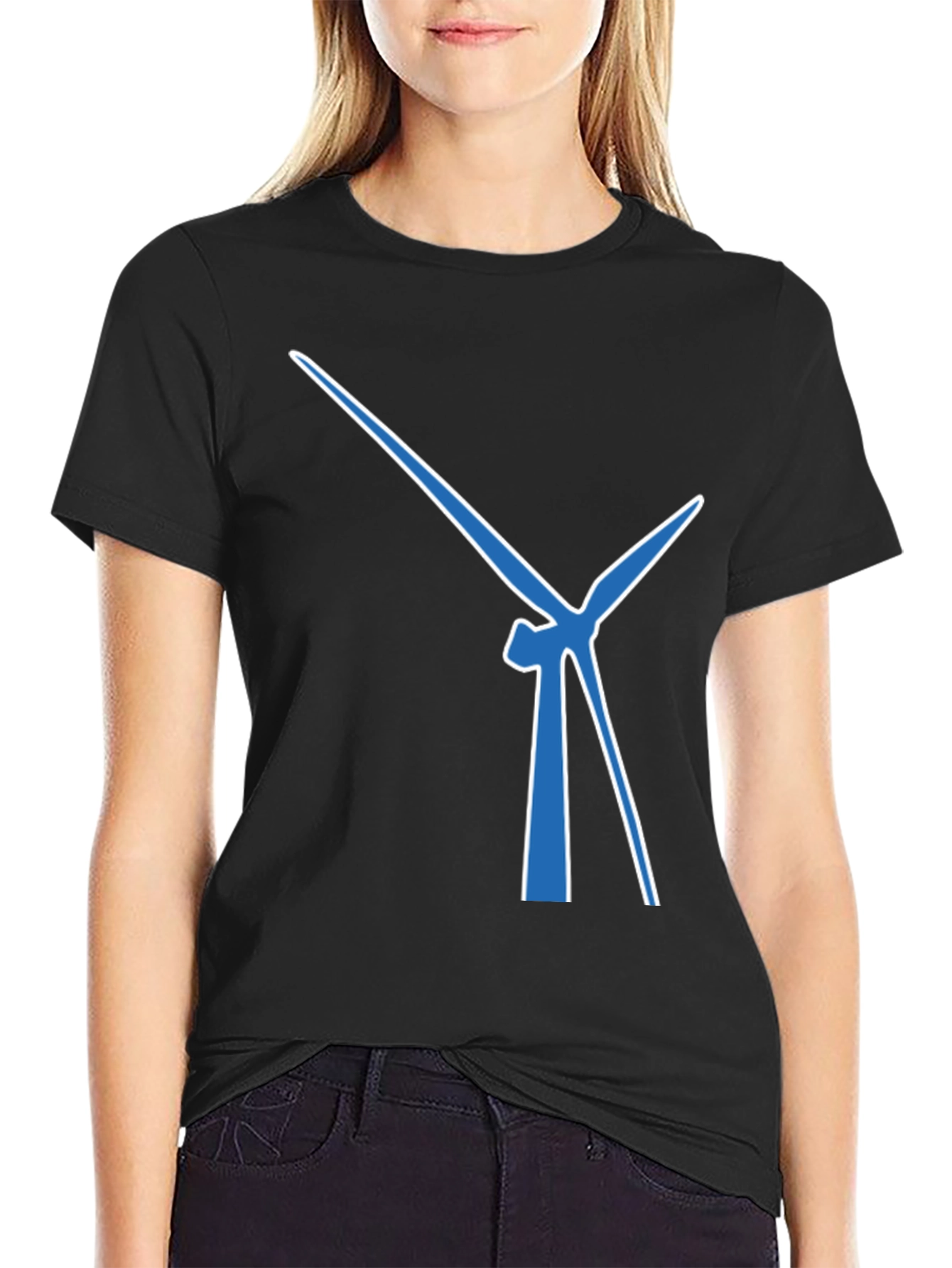 Black Wind Turbine Graphic Tee - Modern Blue Design view 2