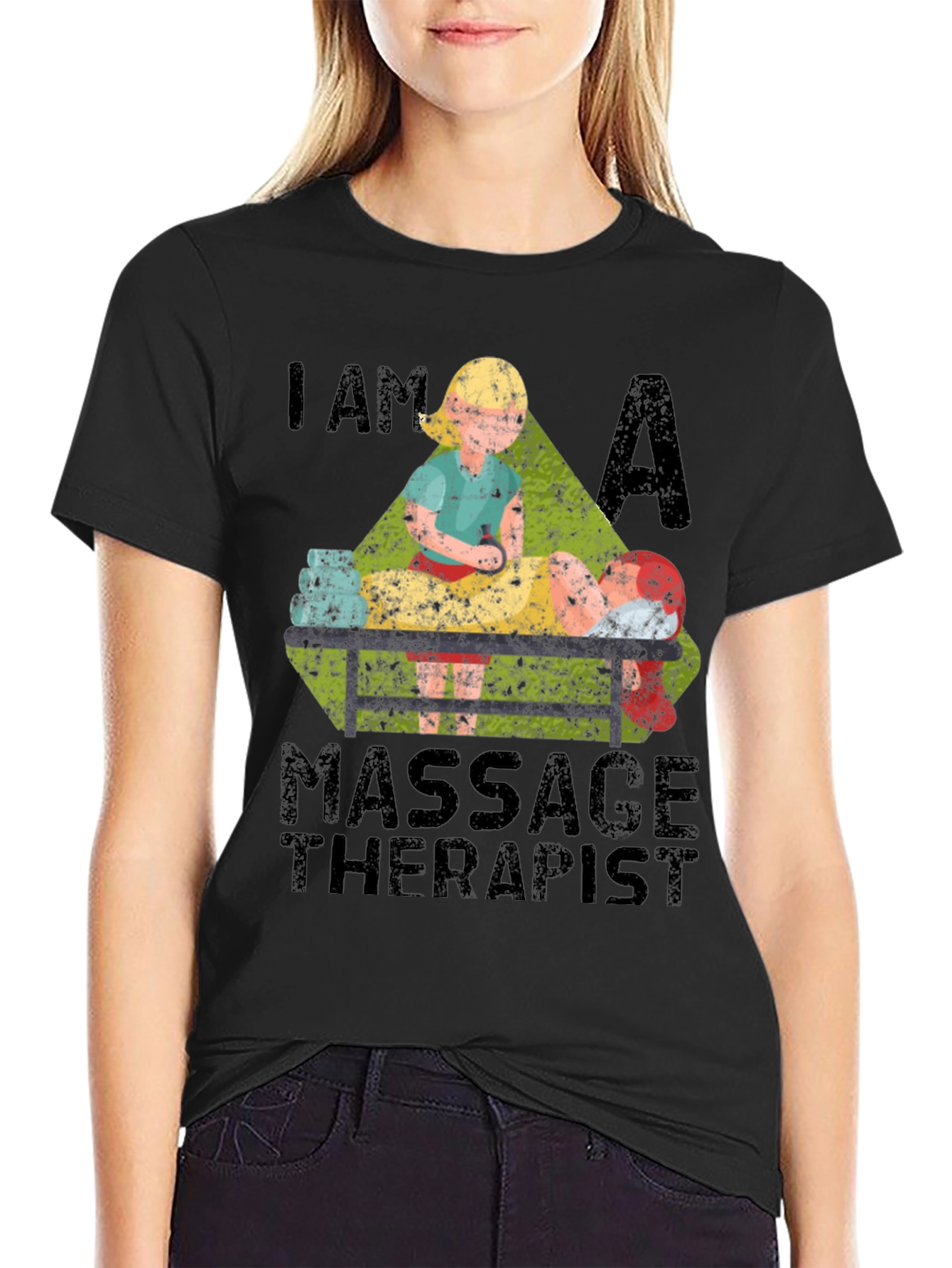Black Massage Therapist T-Shirt - Unisex view 2