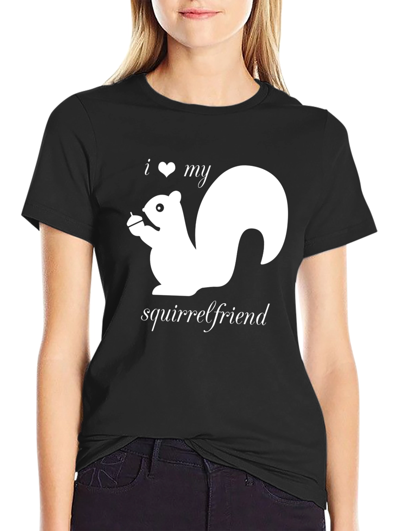 Black I Heart My Squirrelfriend T-Shirt Black Cotton Tee view 2