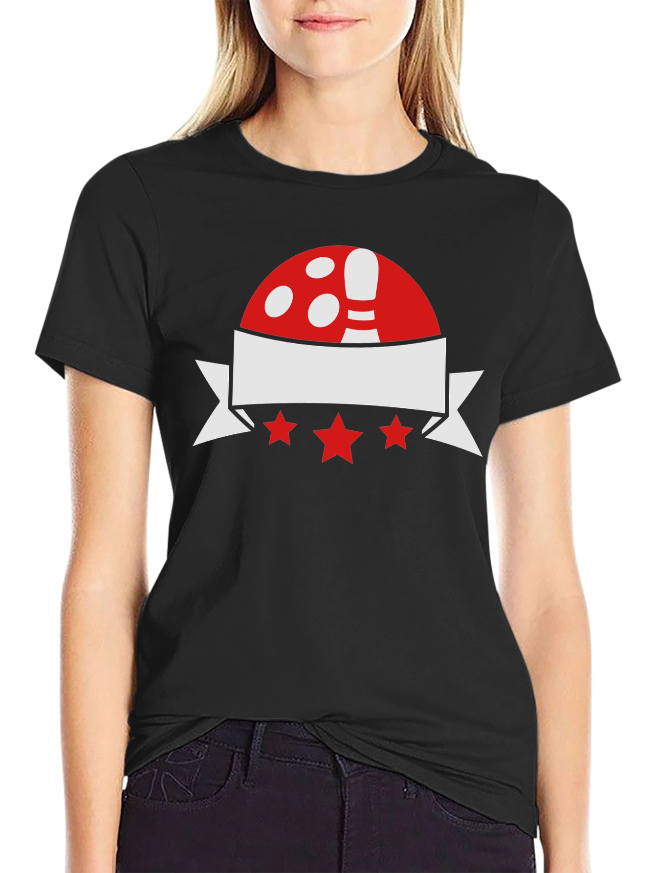 Black Bowling T-Shirt: Red, White & Star Design view 2