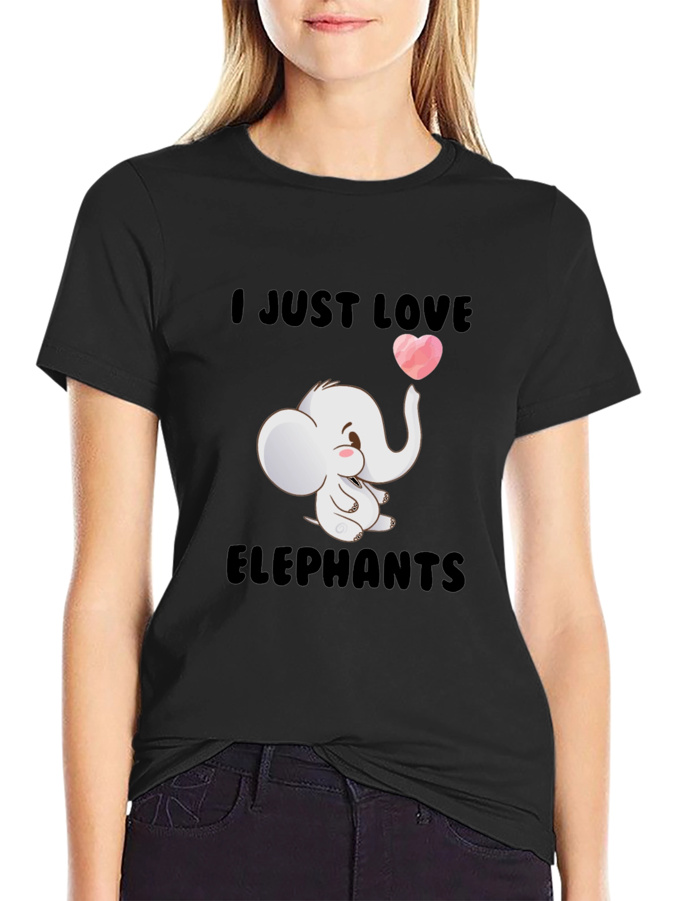 Black I Love Elephants Black T-Shirt view 2