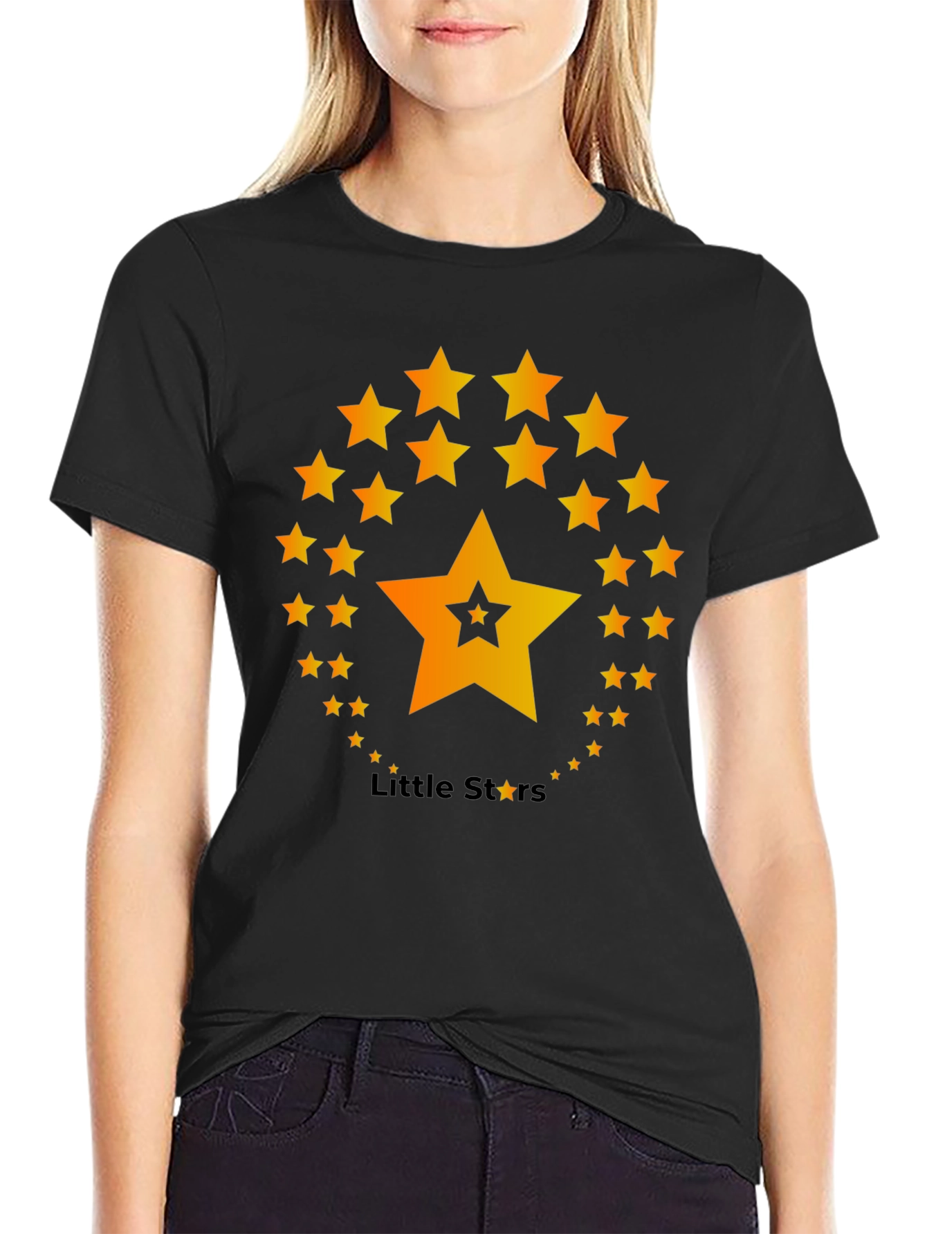 Black Little Stars T-Shirt - Black Cotton Blend view 2