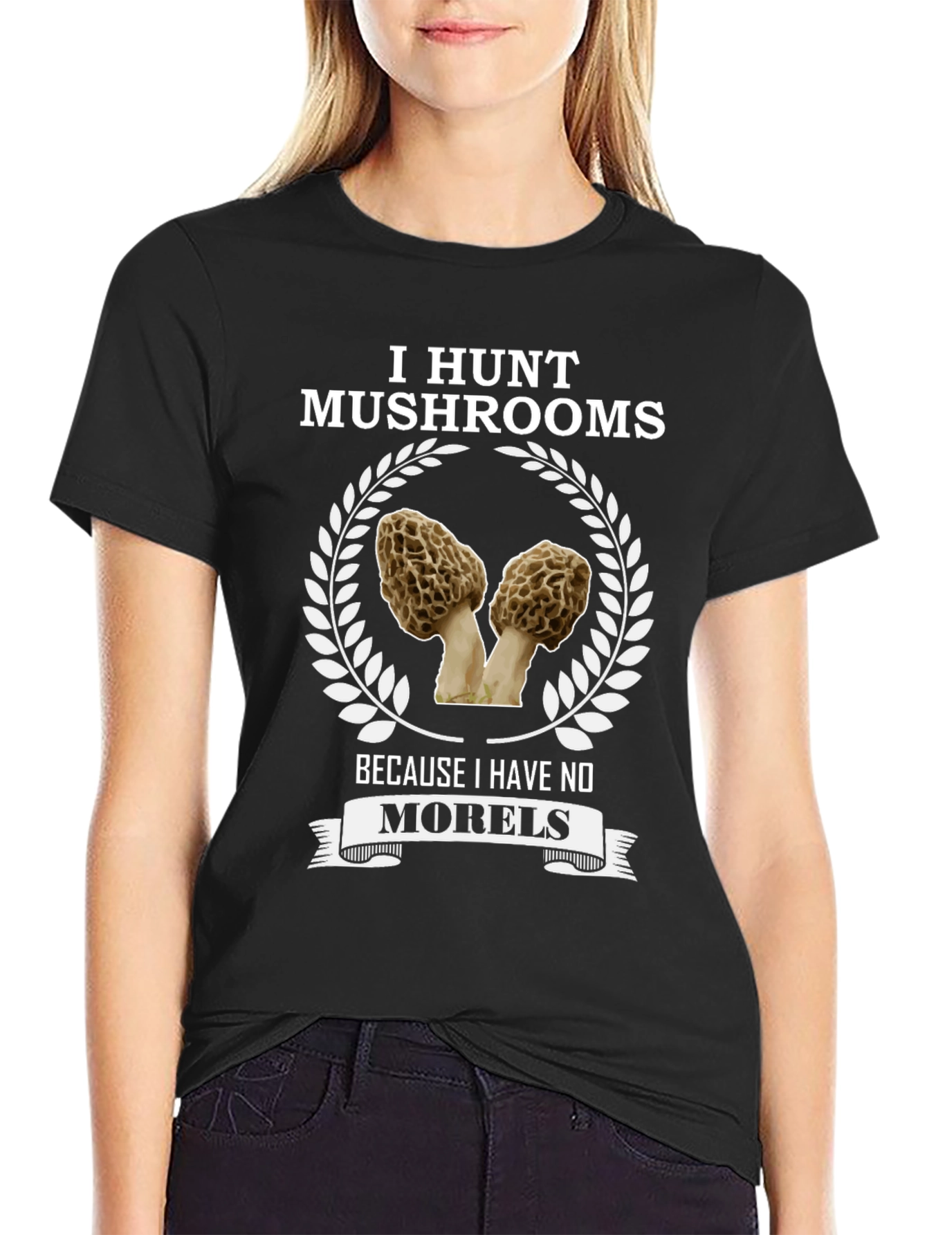 Black I Hunt Mushrooms T-Shirt - Morel Lover Tee view 2