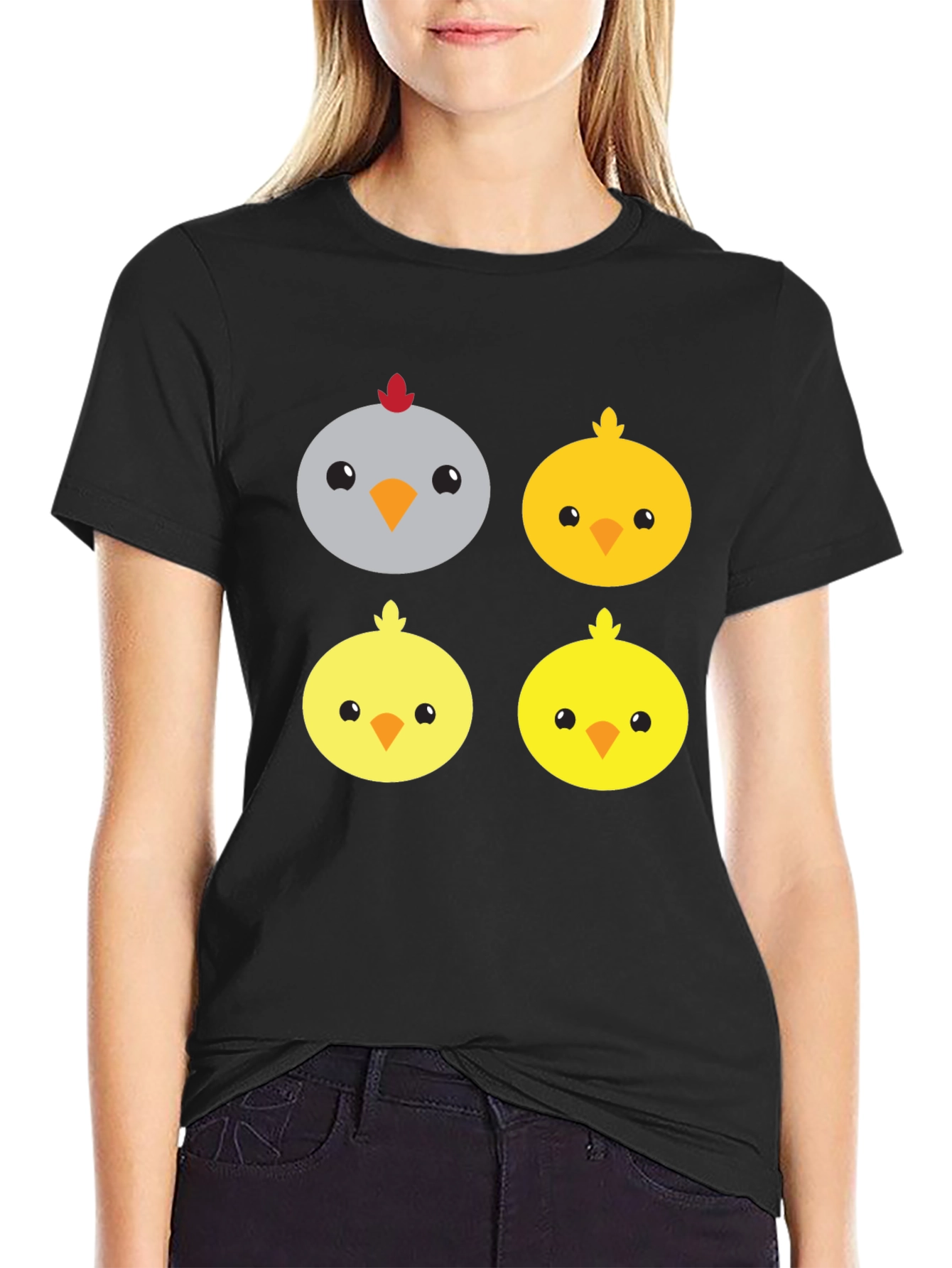 Black Cute Cartoon Chickens Graphic Tee view 2