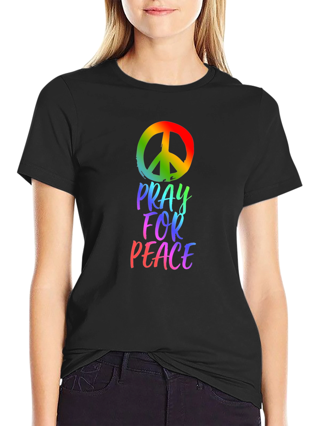 Black Pray for Peace Graphic T-Shirt view 2