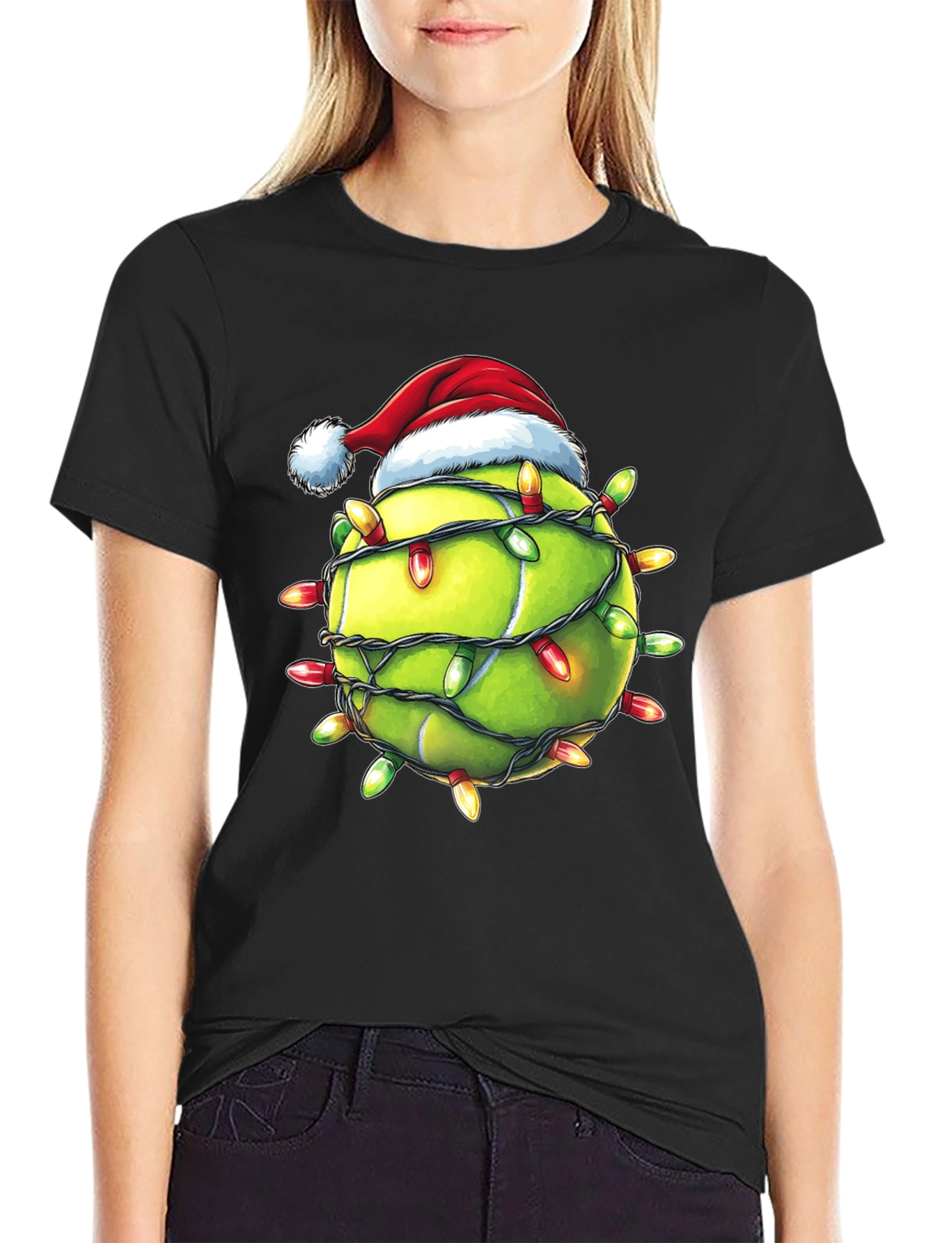 Black Festive Tennis Christmas T-Shirt view 2