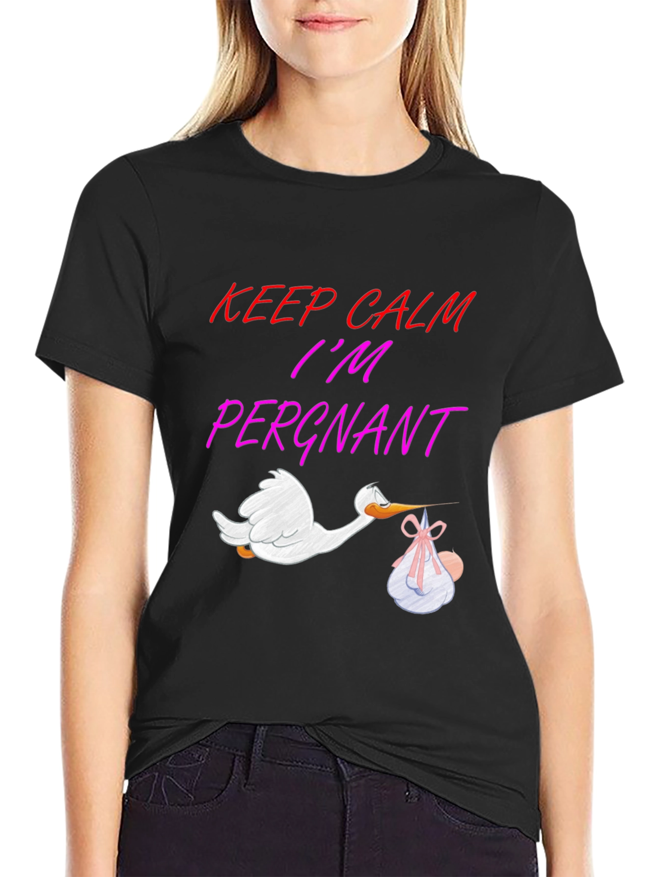 Black Keep Calm I'm Pergant T-Shirt view 2