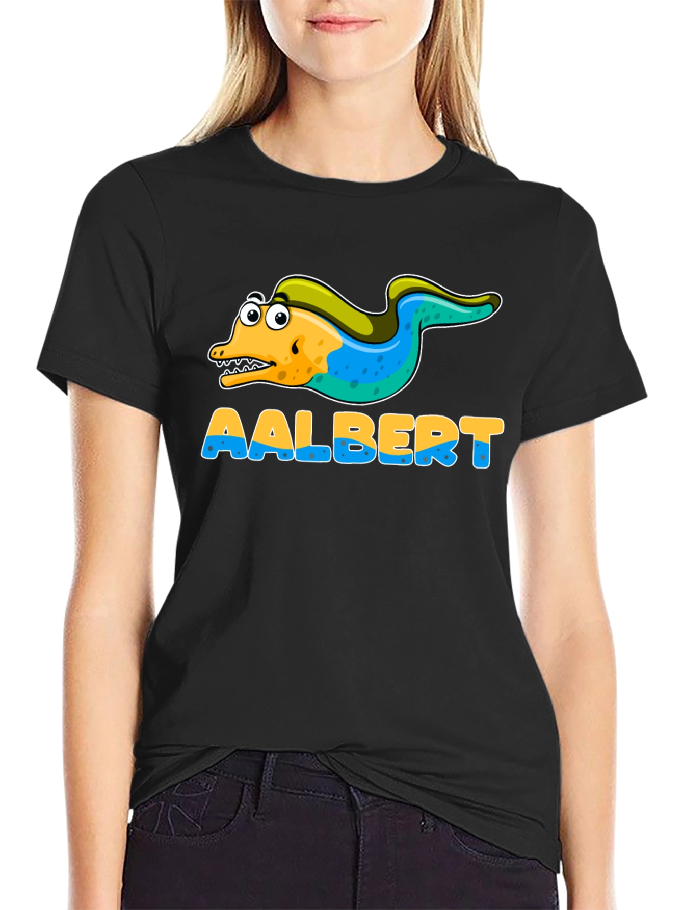 Black Aalbert Eel Cartoon Graphic T-Shirt view 2