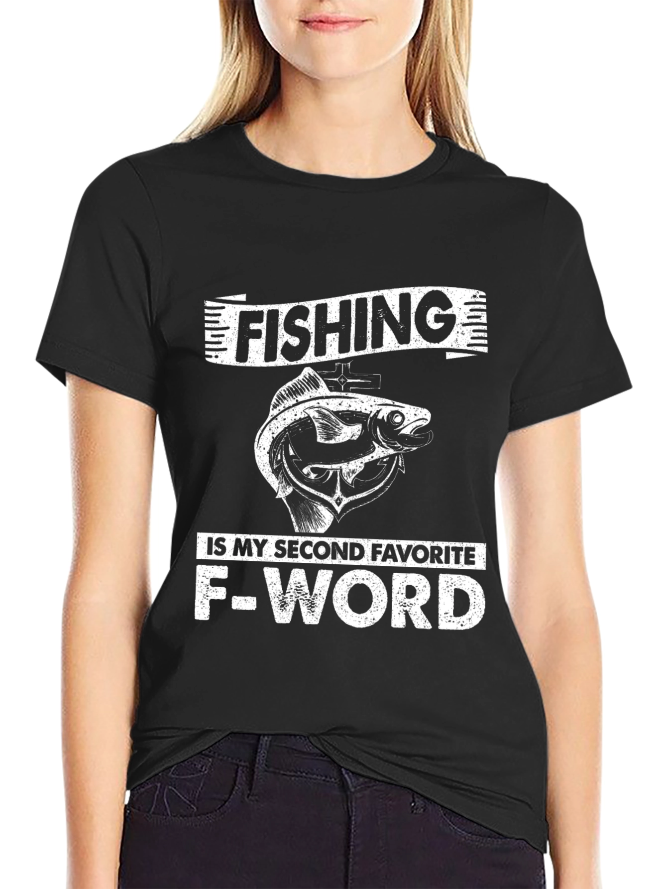 Black Funny Fishing F-Word Graphic T-Shirt view 2