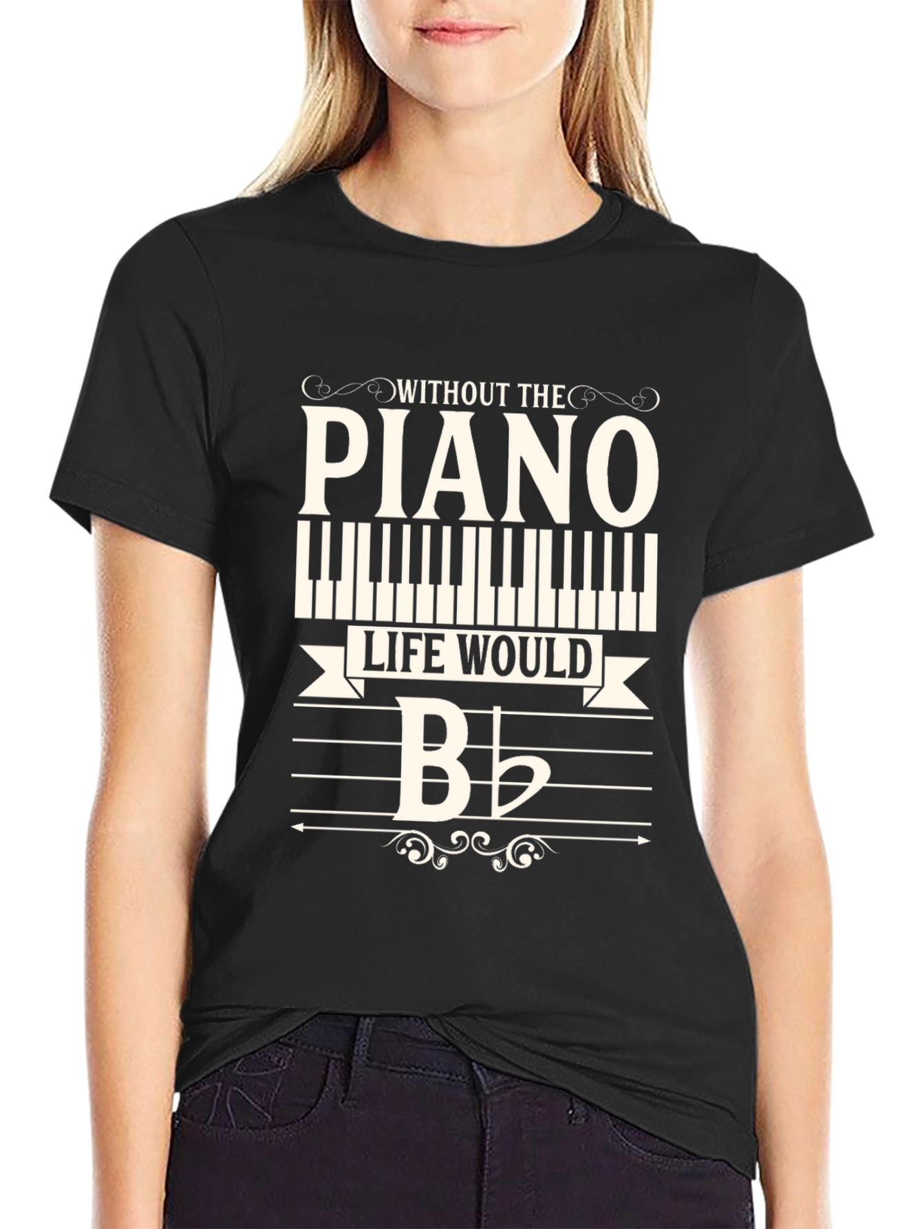 Black Piano Life T-Shirt - Musician Gift Tee view 2