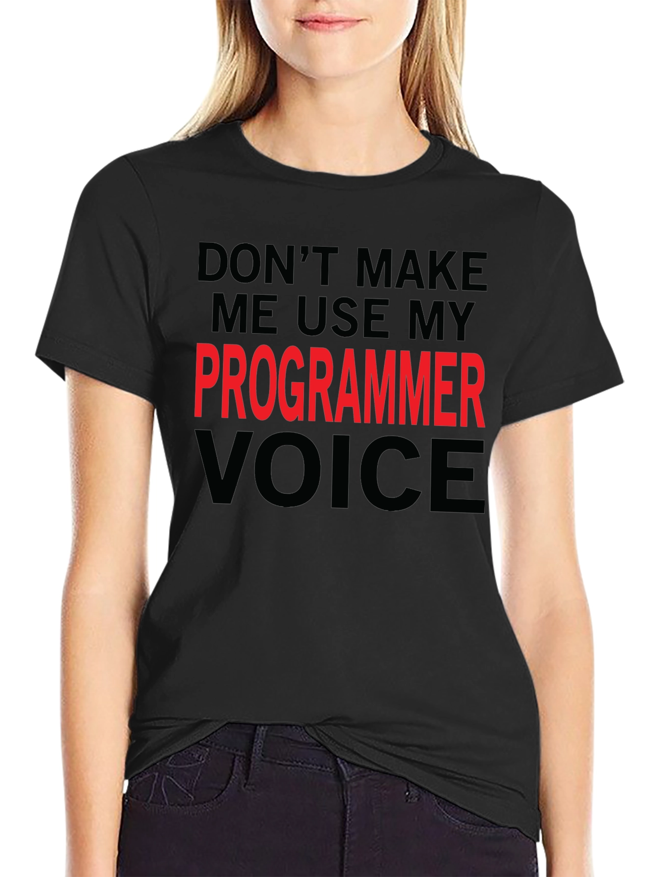 Black Programmer Voice T-Shirt - Funny Coder Tee view 2