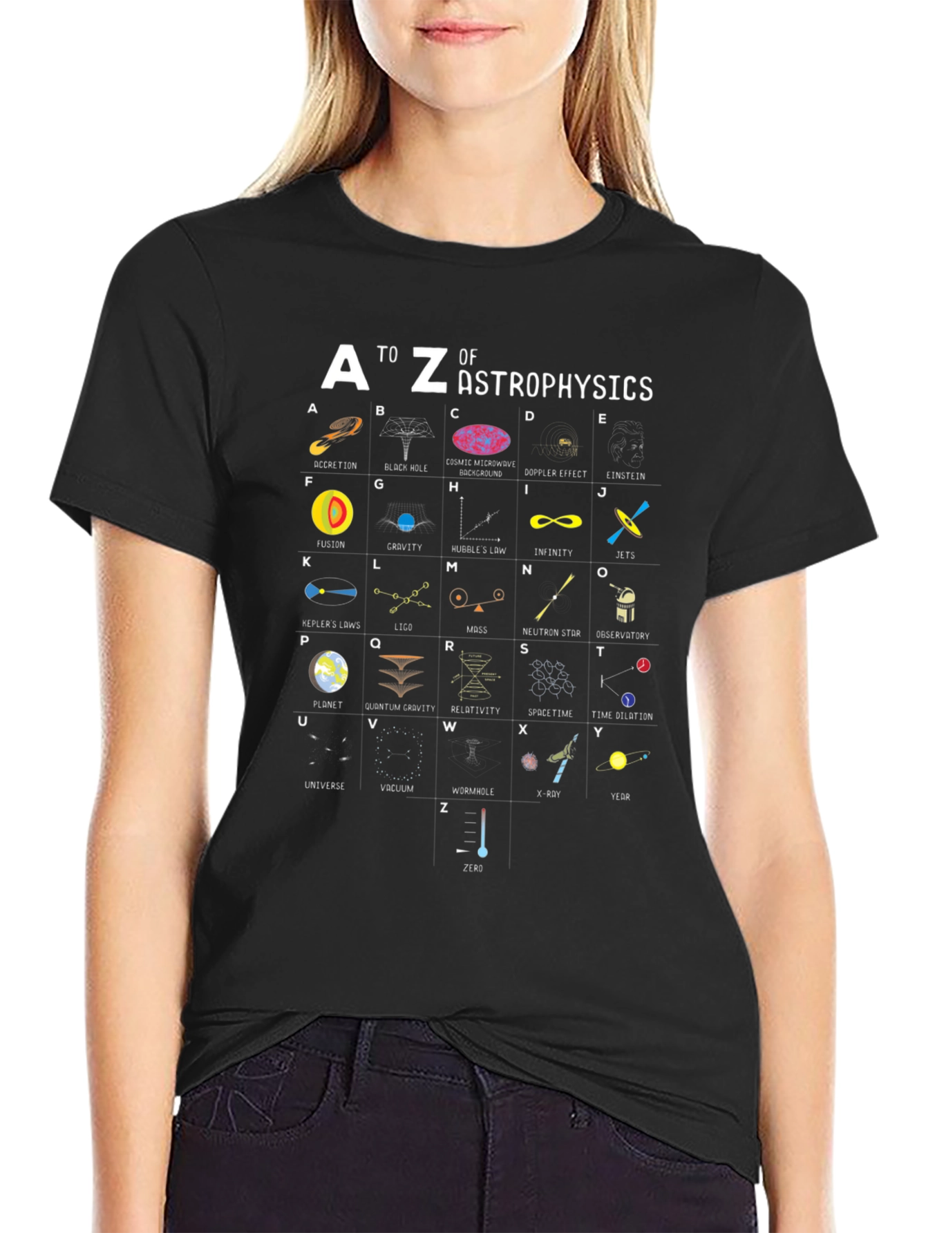 Black A to Z of Astrophysics T-Shirt - Science Tee view 2