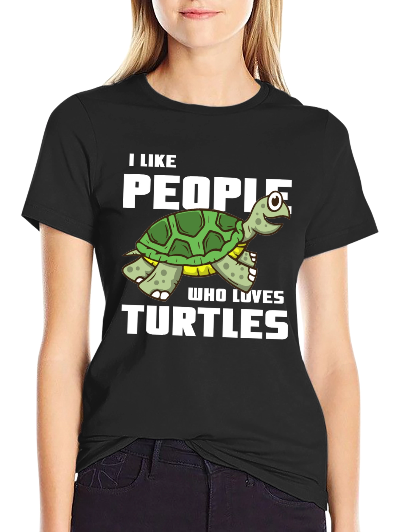 Black I Like People Who Loves Turtles Black T-Shirt view 2