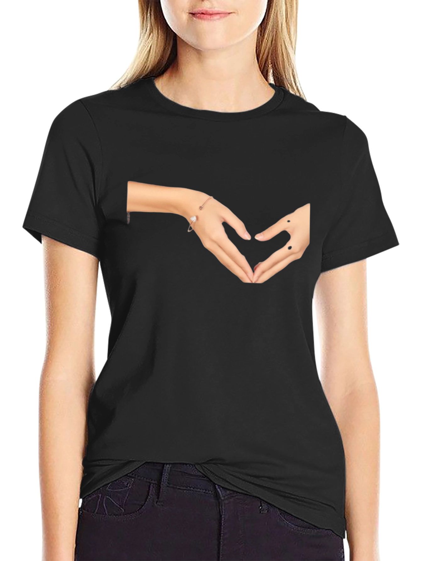 Black Heart Hands Graphic Tee - Black Casual Top view 2