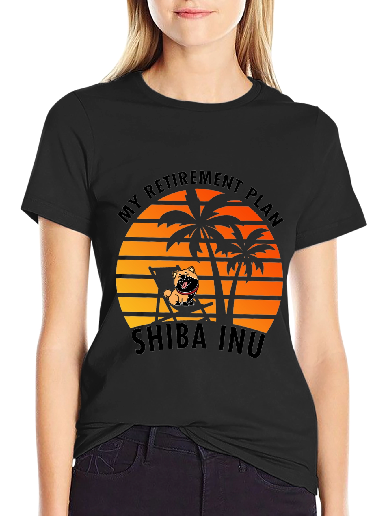Black Shiba Inu Retirement Plan Black T-Shirt view 2