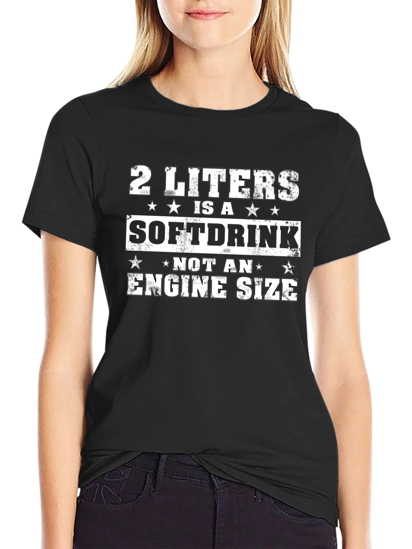 Black 2 Liters Soft Drink Engine Size Funny T-Shirt view 2