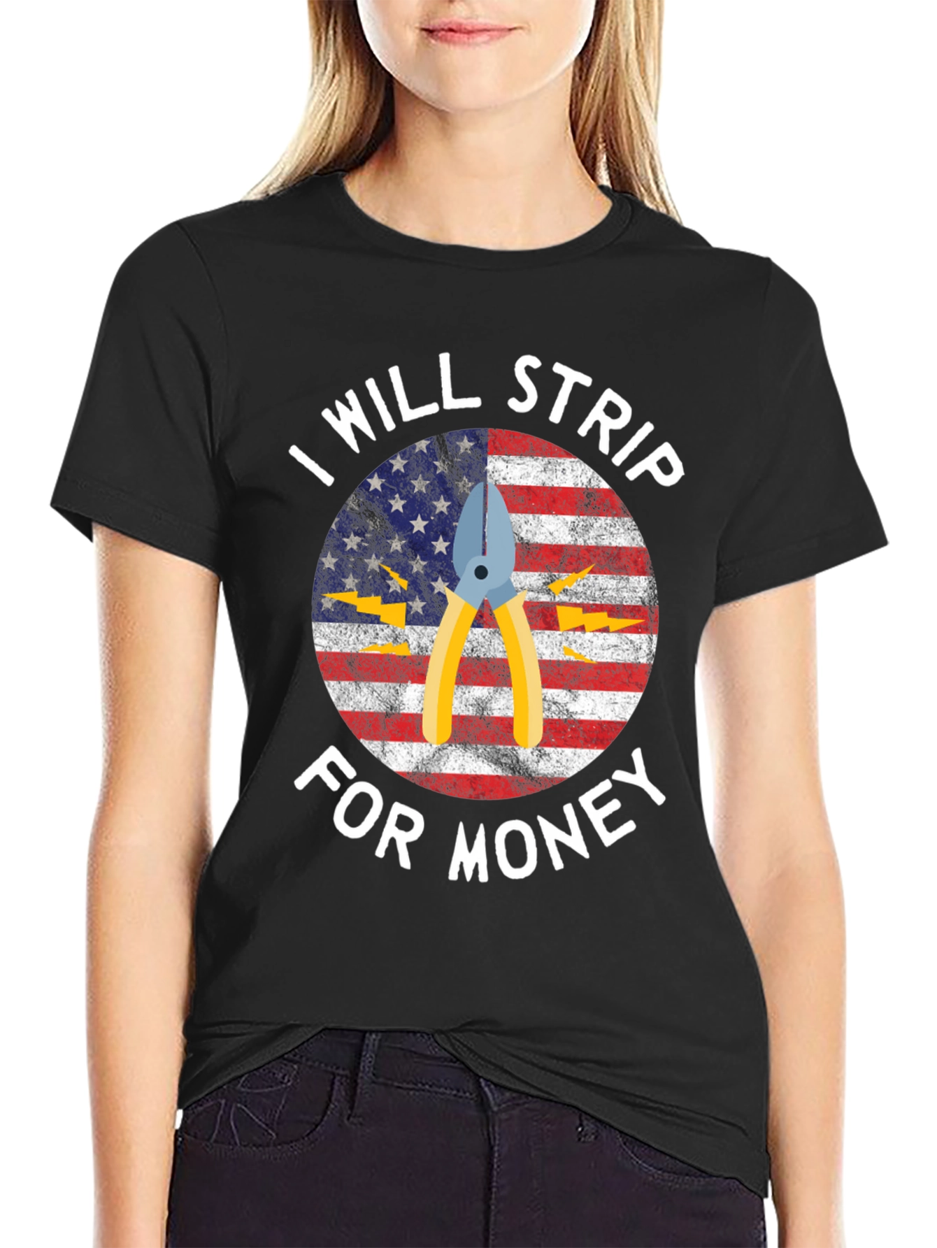 Black I Will Strip For Money Graphic T-Shirt view 2