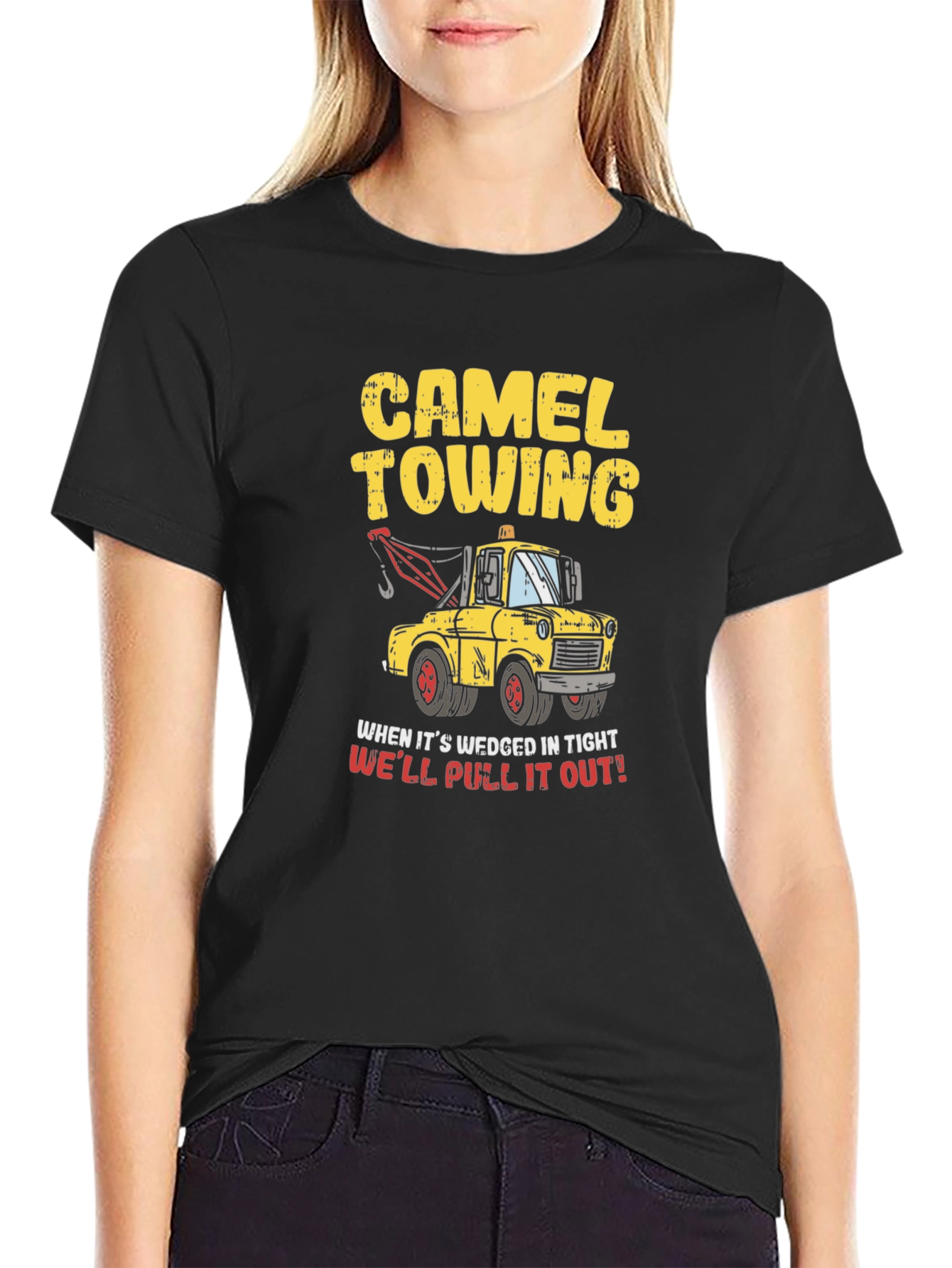 Black Camel Towing Humor T-Shirt - We'll Pull It Out! view 2