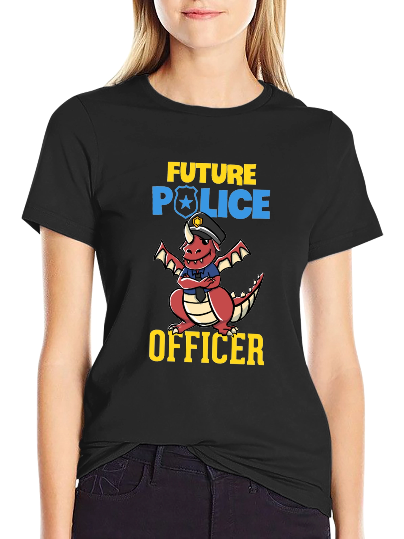 Black Future Police Officer Dragon T-Shirt view 2