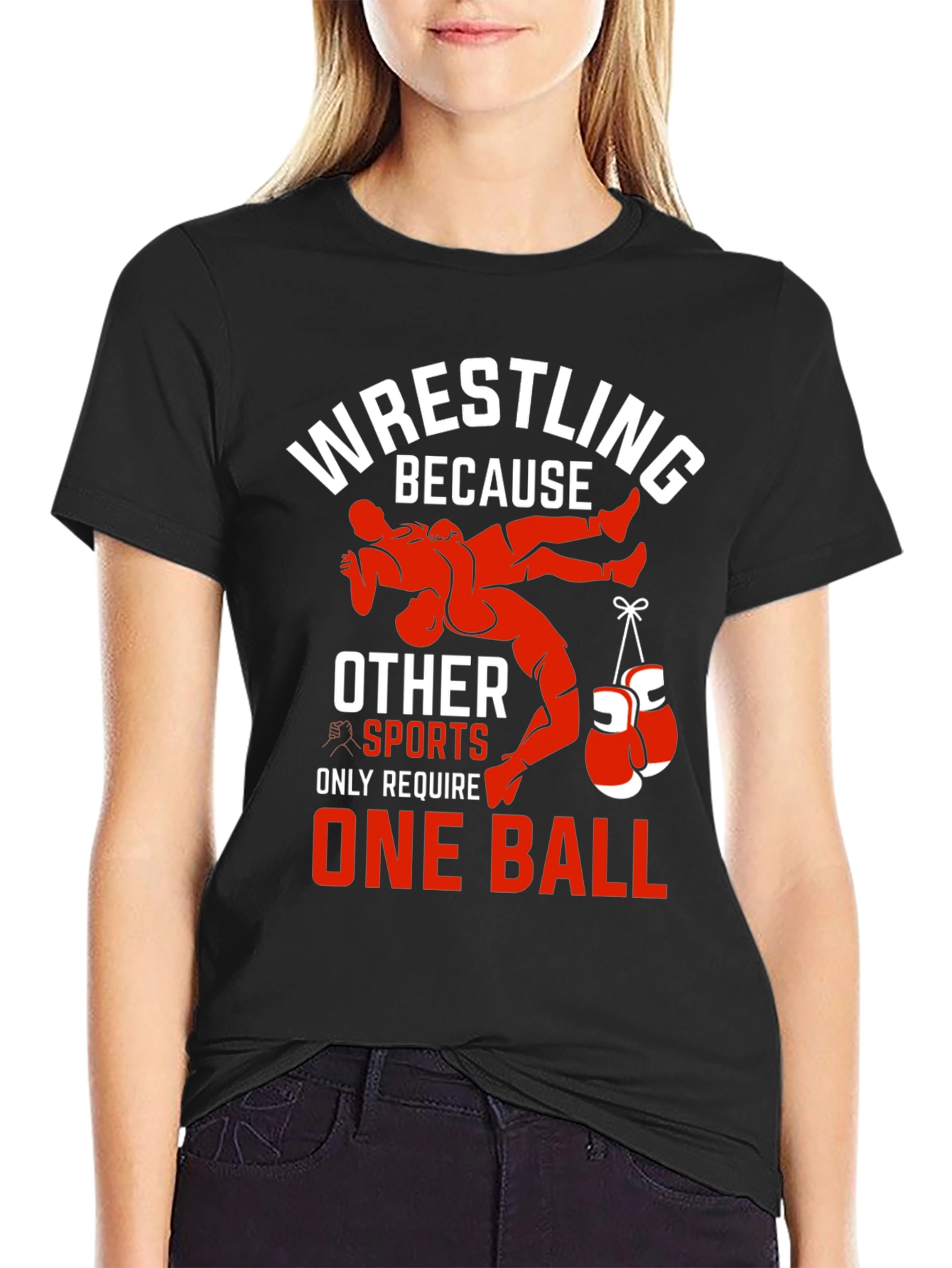 Black Wrestling T-Shirt - One Ball Funny Tee view 2