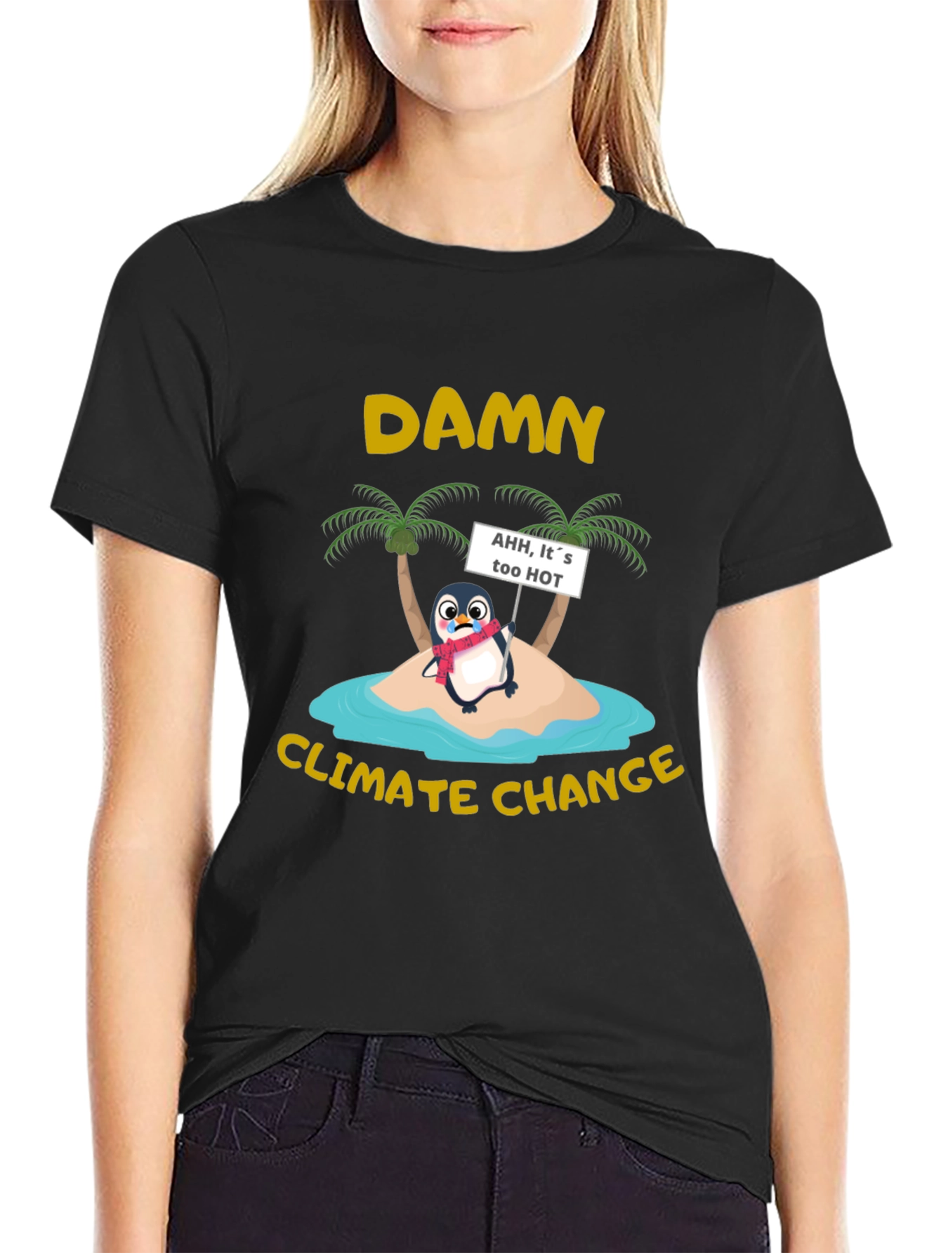 Black Damn Climate Change Penguin Graphic Tee view 2