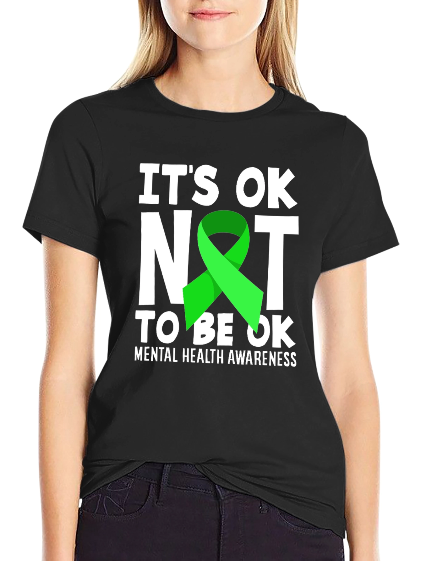 Black It's OK Not to Be OK Mental Health Awareness T-Shirt view 2