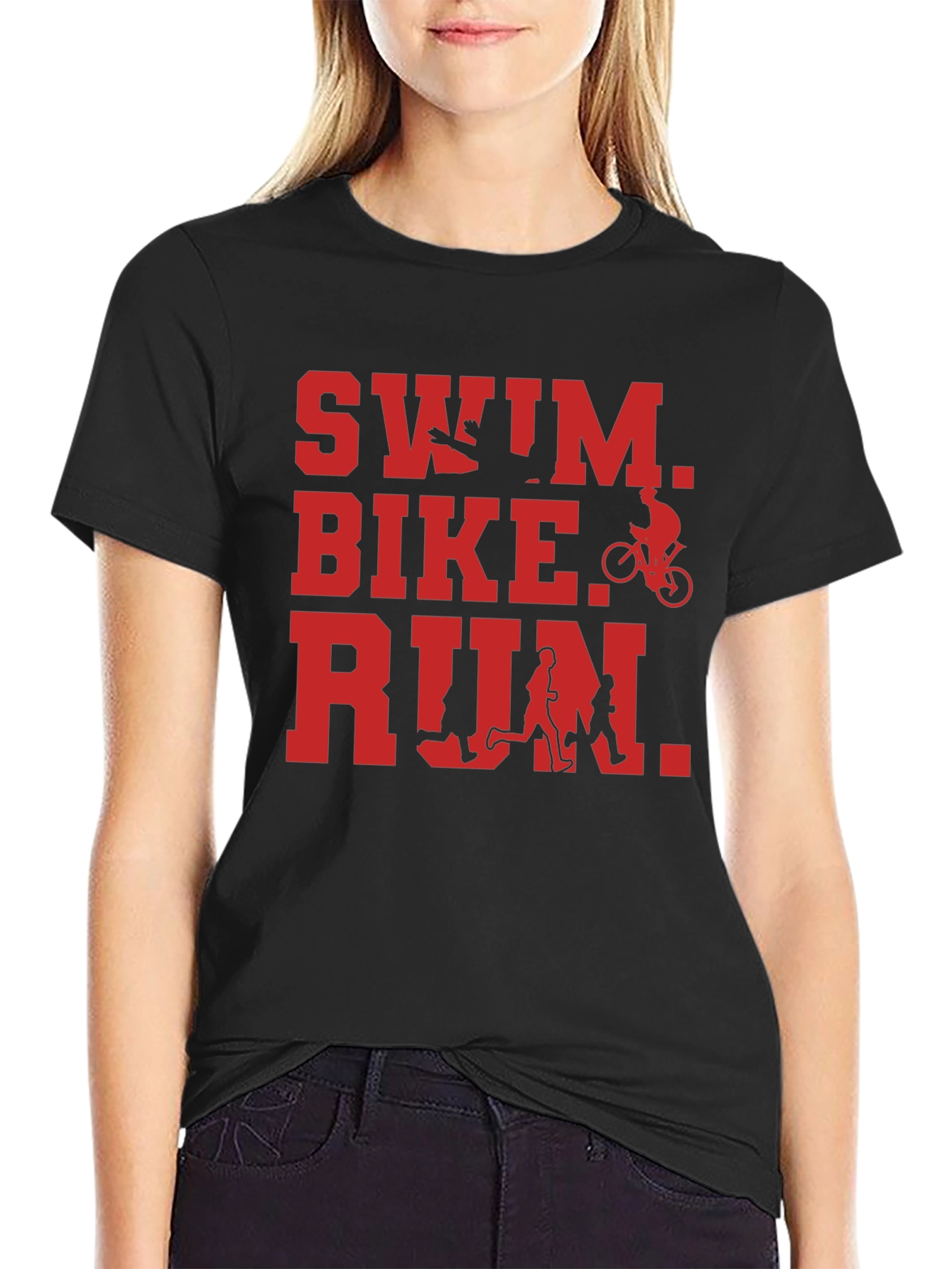 Black Swim Bike Run Triathlon T-Shirt - Black view 2