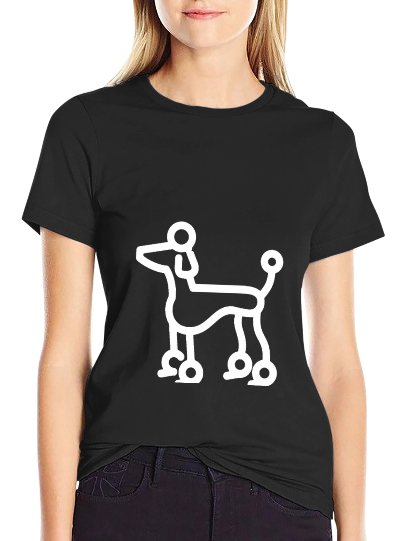 Black Poodle Outline Black T-Shirt view 2