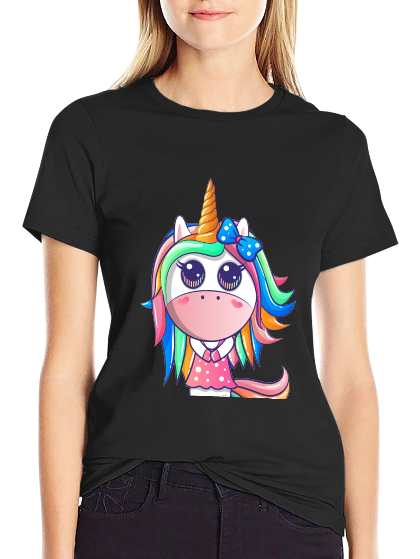 Black Unicorn Graphic T-Shirt - Cute Cartoon Design view 2
