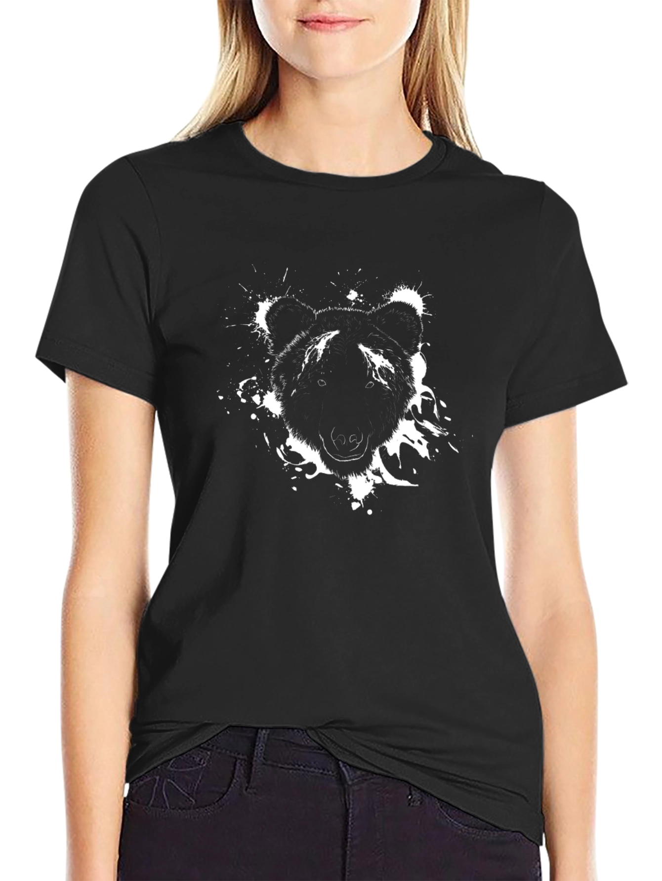 Black Bear Graphic Print T-Shirt - Casual Style view 2