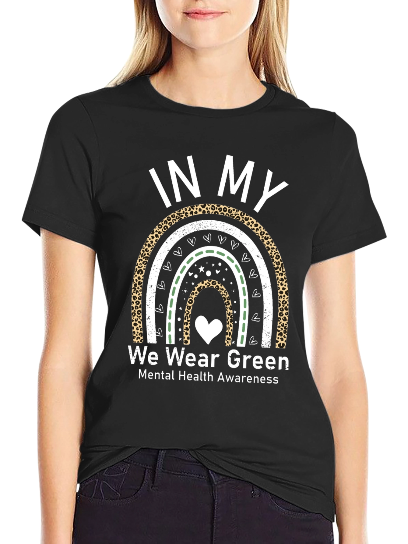 Black In My We Wear Green Mental Health Awareness T-Shirt view 2