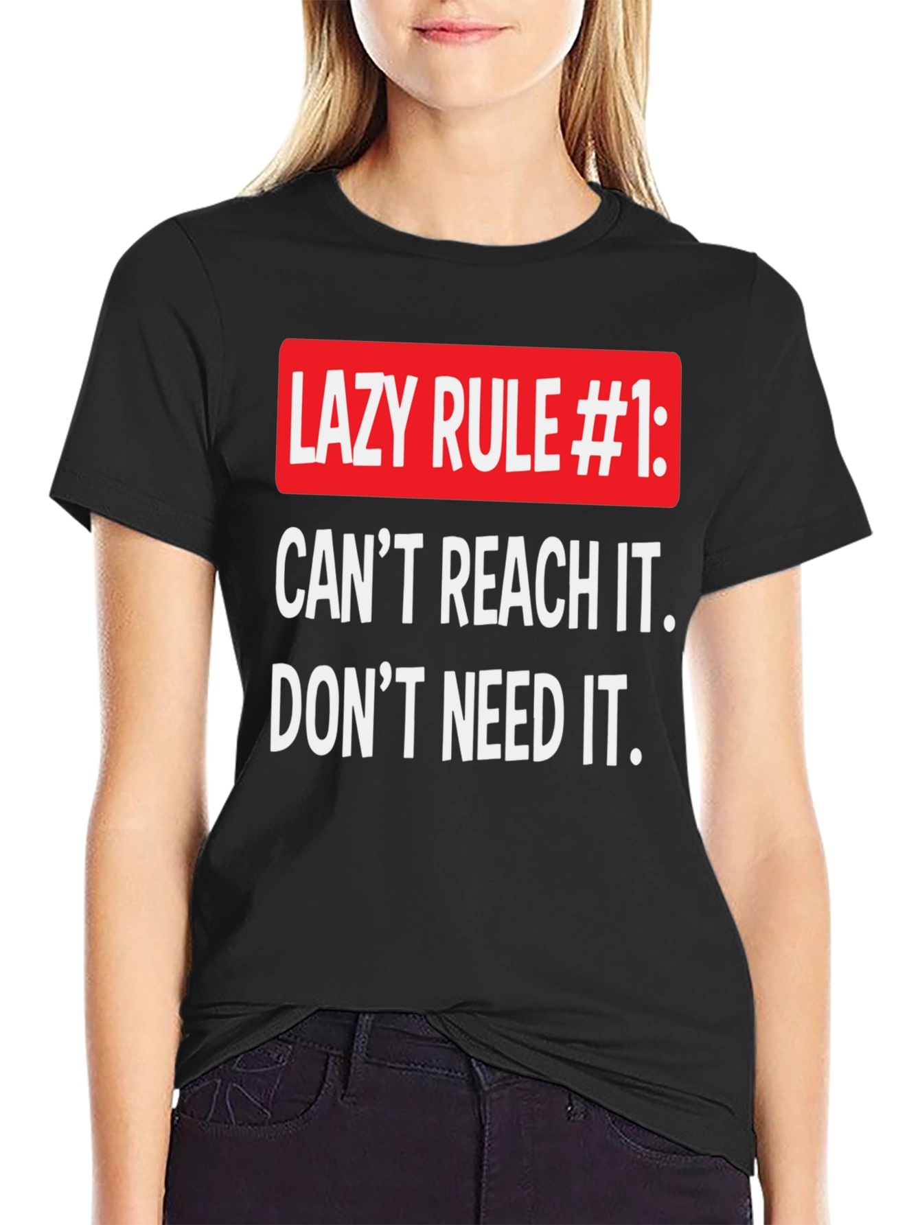 Black Funny Lazy Rule #1 T-Shirt, Relaxed Fit view 2
