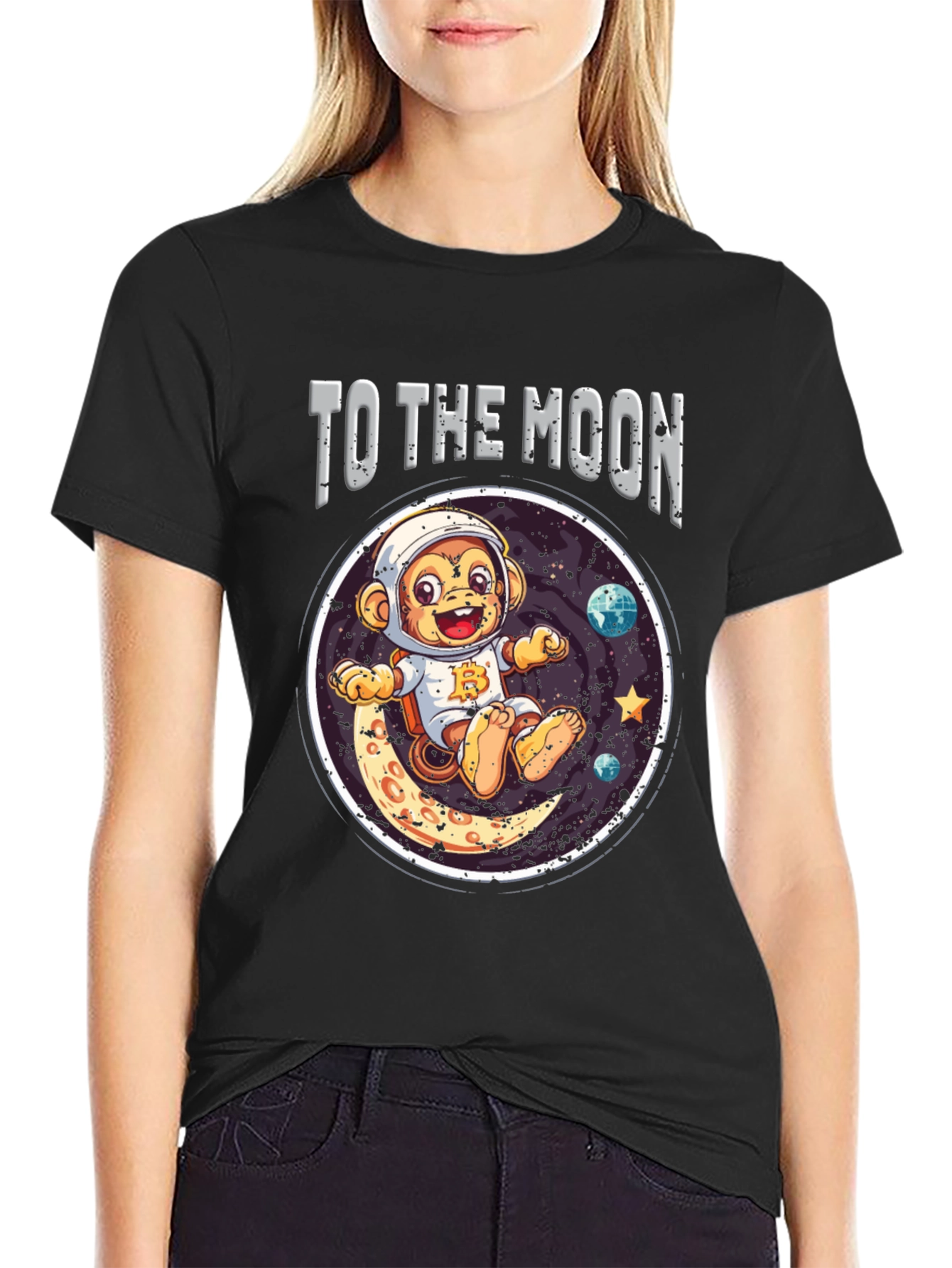 Black To the Moon Monkey T-Shirt - Crypto Ape view 2