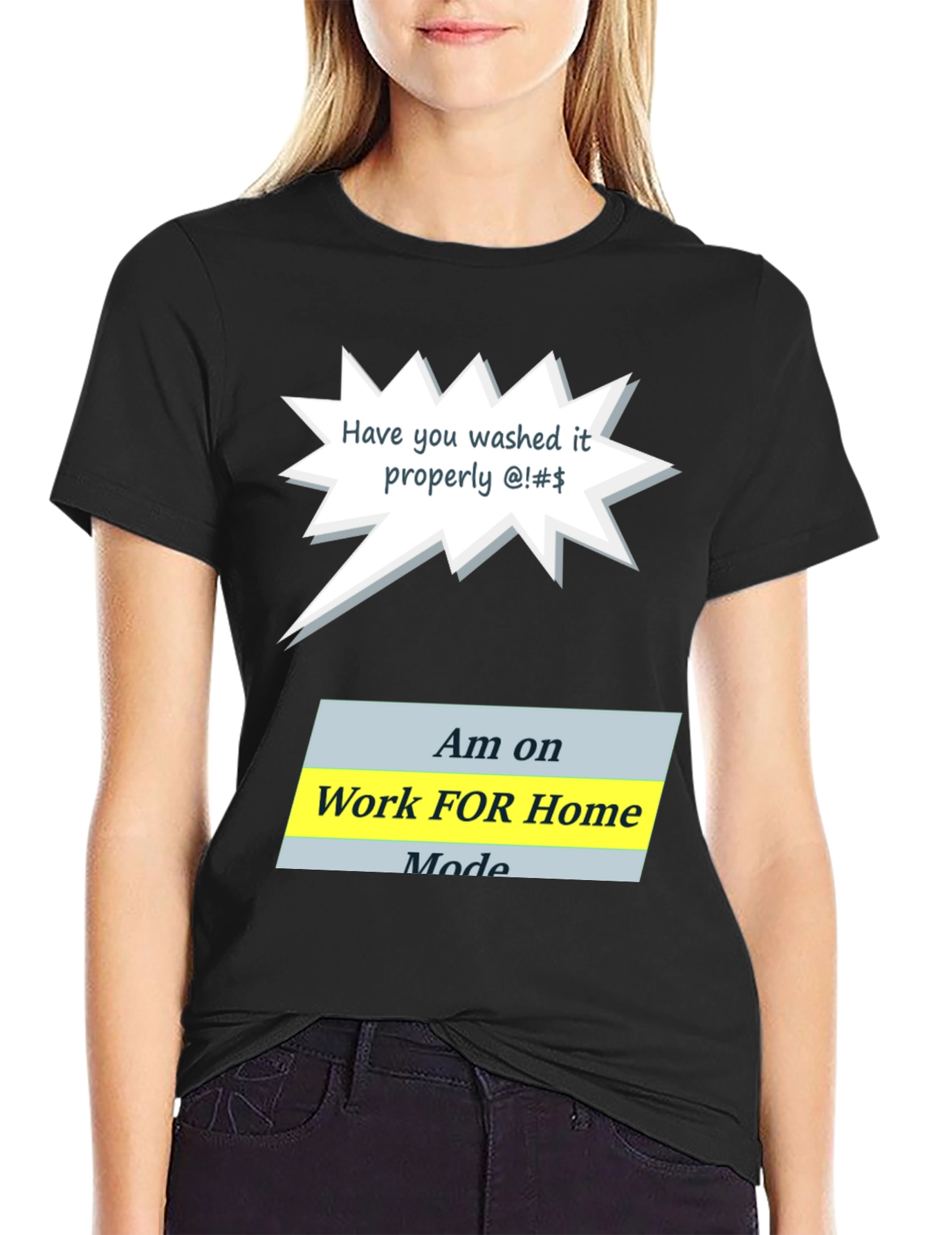 Black Funny Work From Home Mode T-Shirt view 2