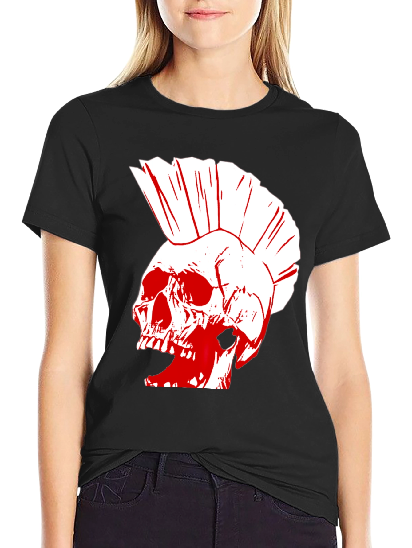 Black Punk Skull Graphic T-Shirt view 2