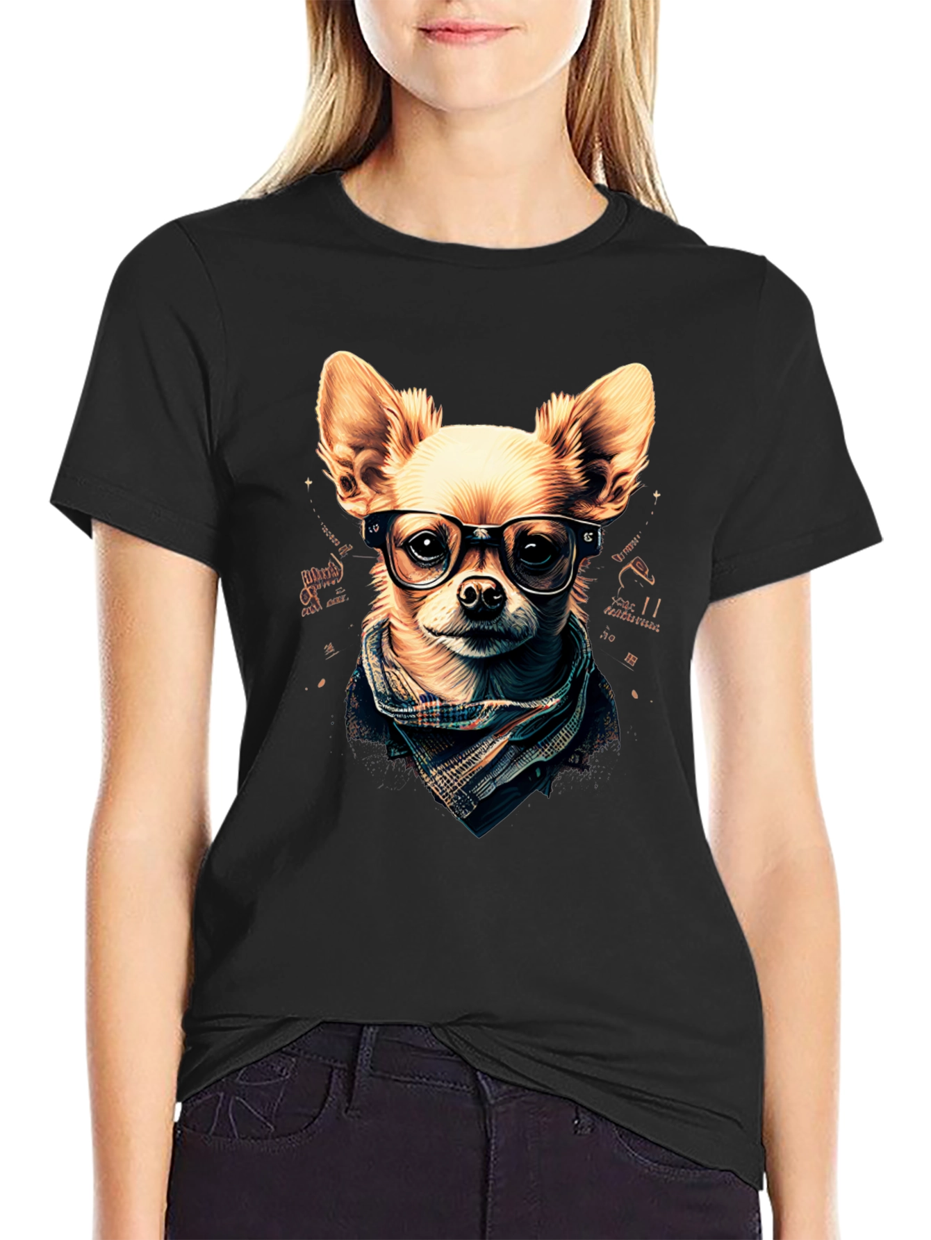 Black Hipster Dog T-Shirt: Geek Chic Chihuahua view 2