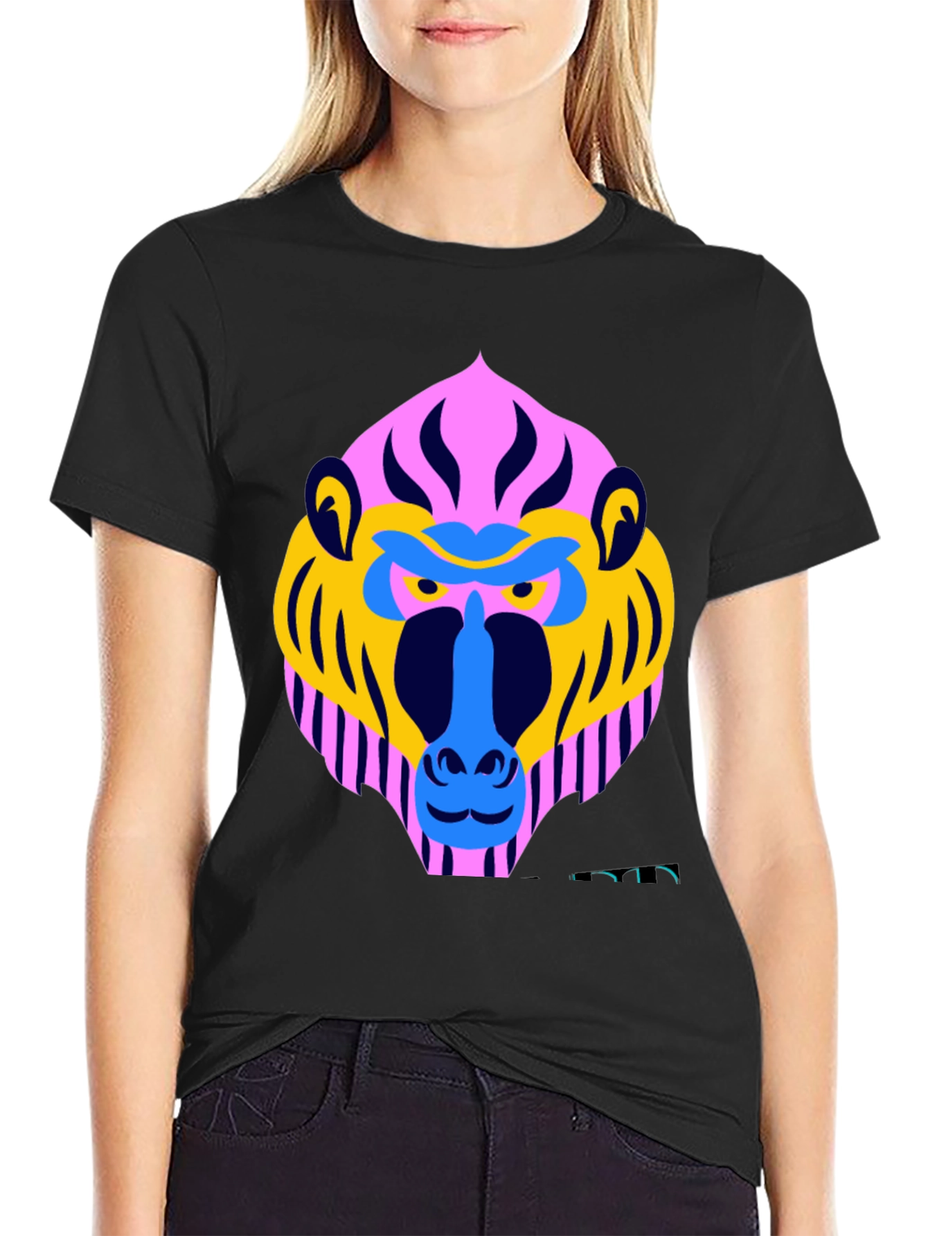 Black Vibrant Baboon Graphic Black T-Shirt - Unique Animal Design view 2