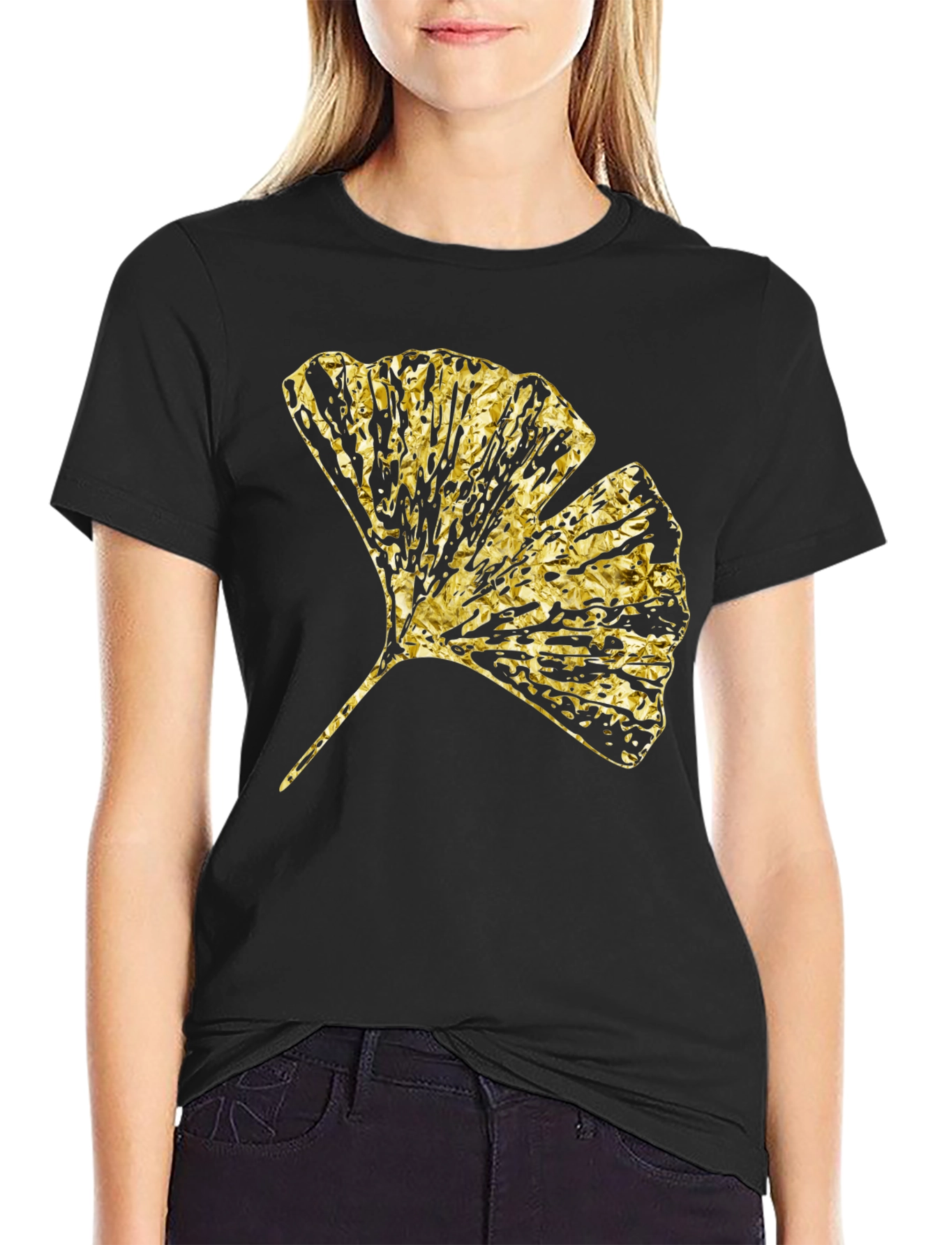 Black Gingko Gold Foil Graphic T-Shirt view 2