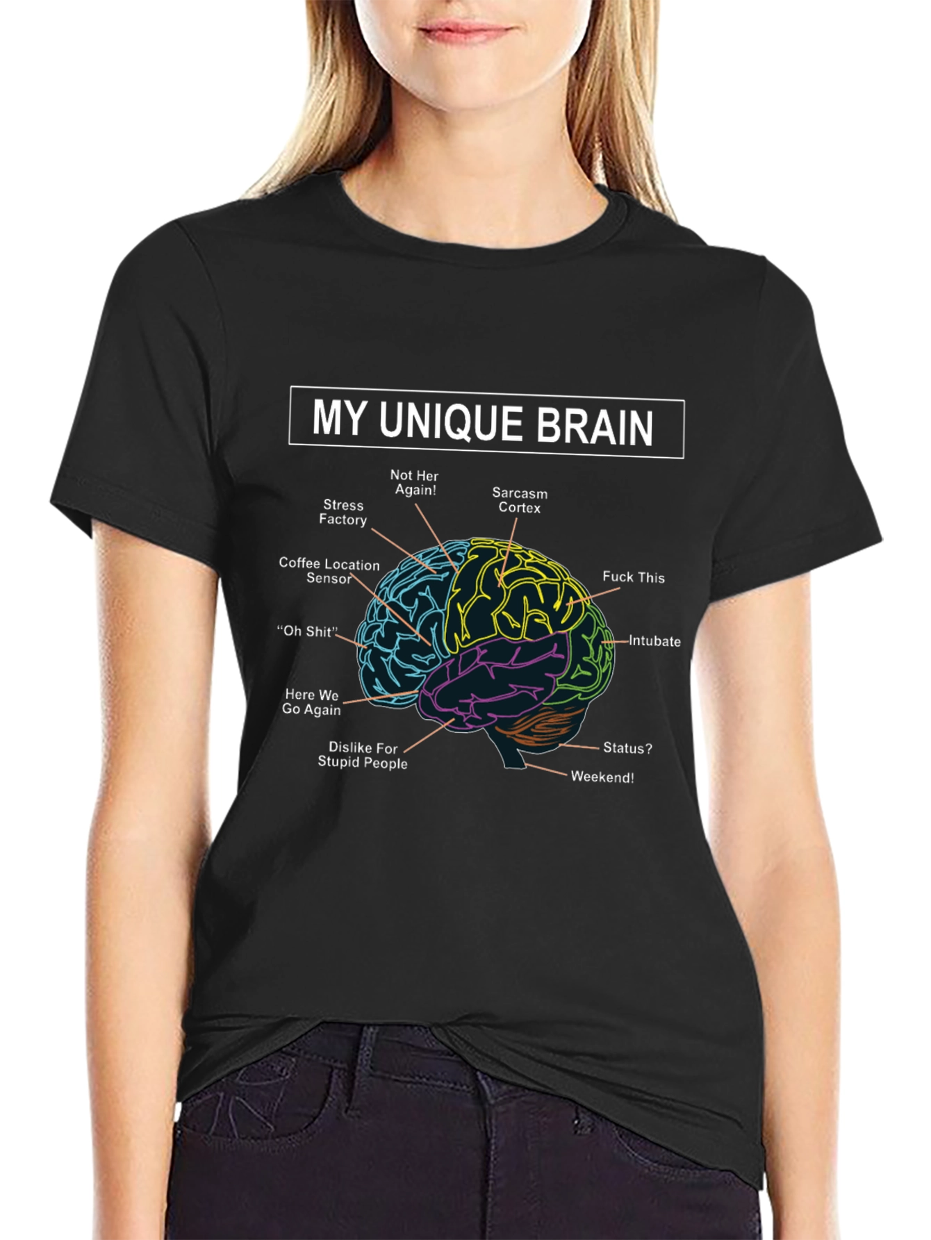 Black My Unique Brain Funny Graphic T-Shirt view 2